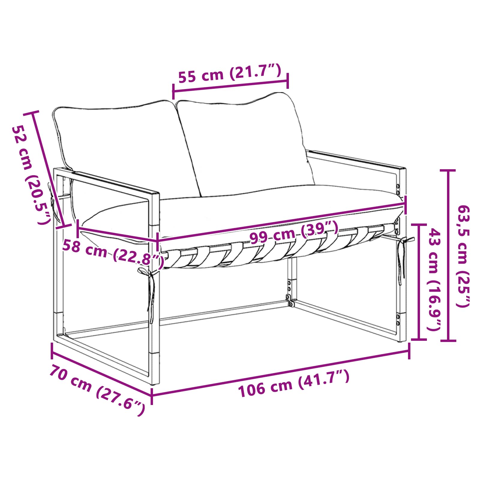 Gartensofa-set Schwarz und Anthrazit Stahl