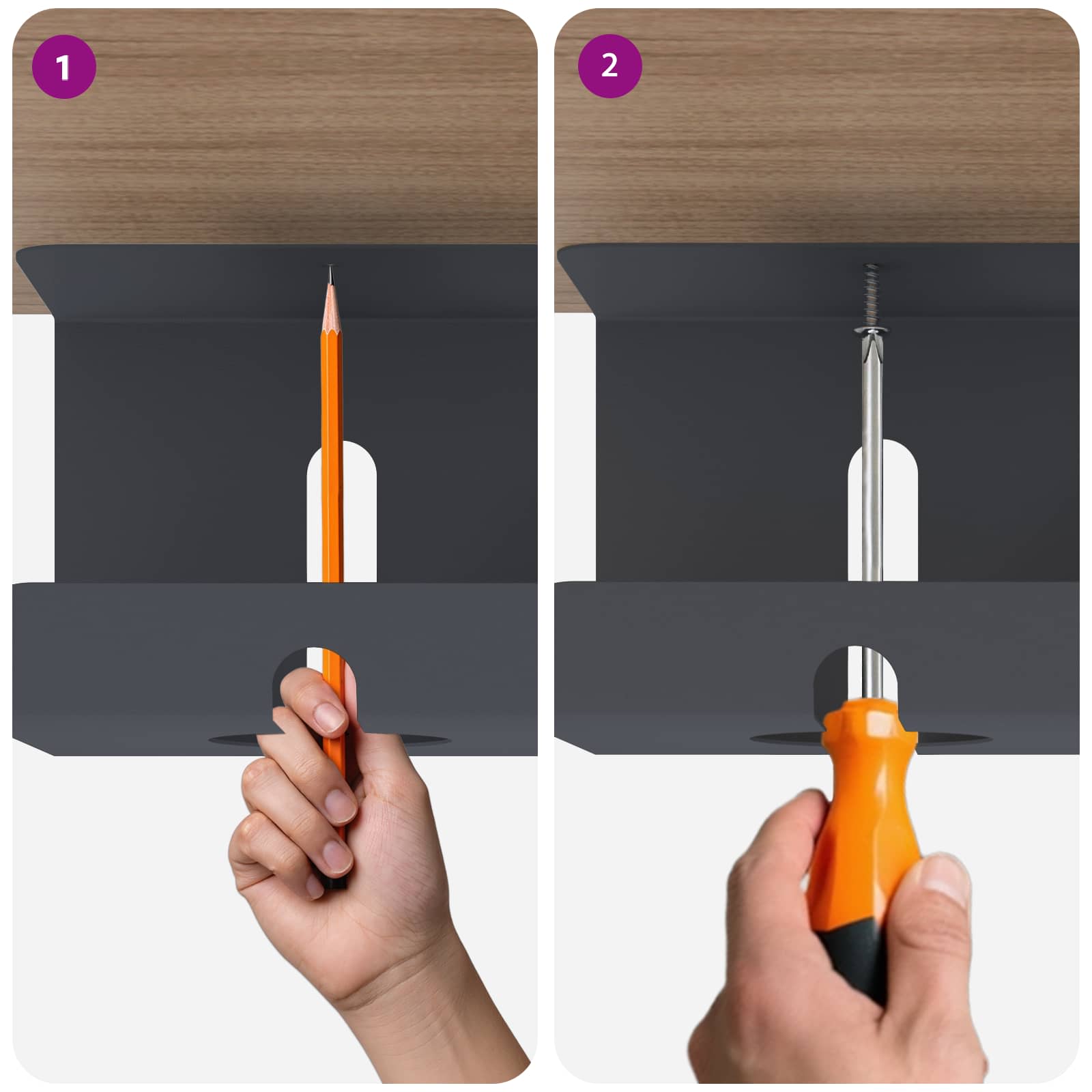 Unter dem Schreibtisch Kabelmanagement Tray 2 Stk. Anthrazit