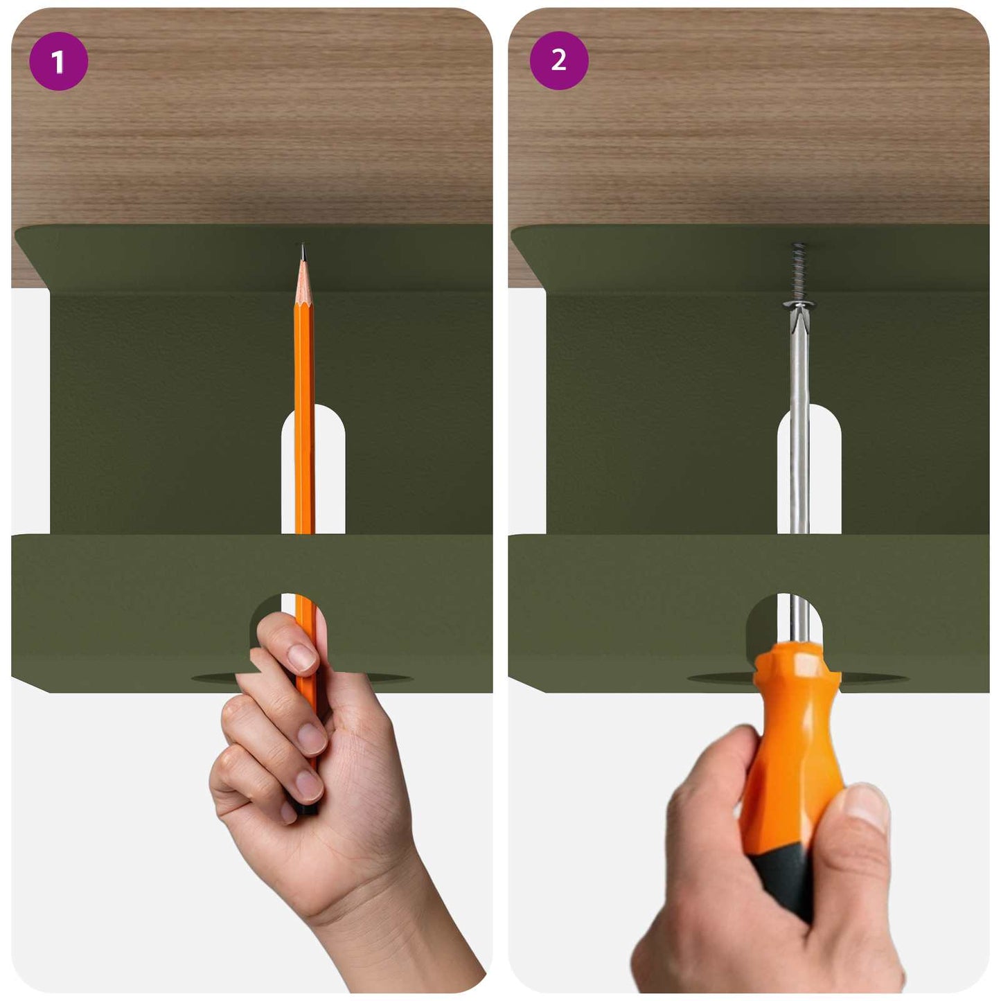 Unter dem Schreibtisch Kabelmanagement Tray 2 Stk. Olivgrün