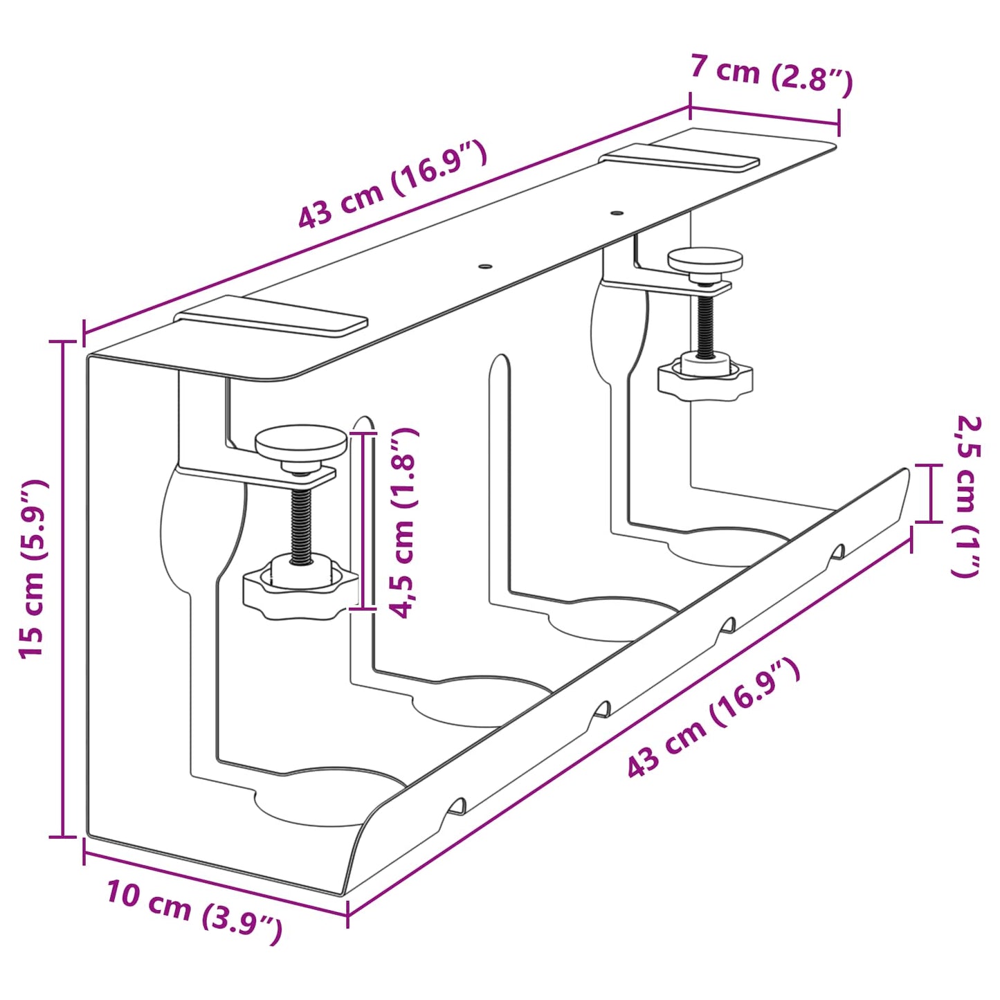 Unter dem Schreibtisch Kabelmanagement Tray 2 Stk. Anthrazit