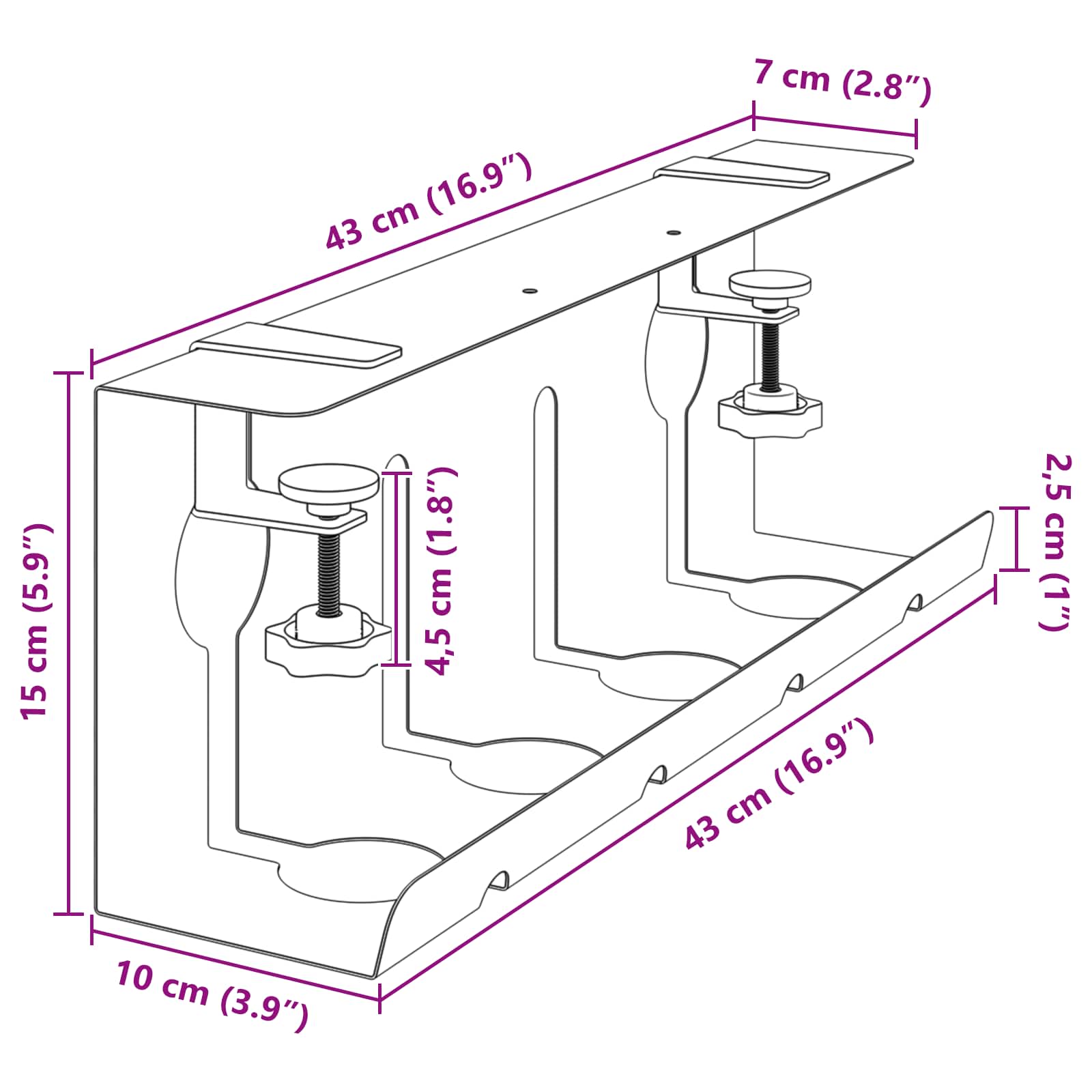 Unter dem Schreibtisch Kabelmanagement Tray 2 Stk. Schwarz