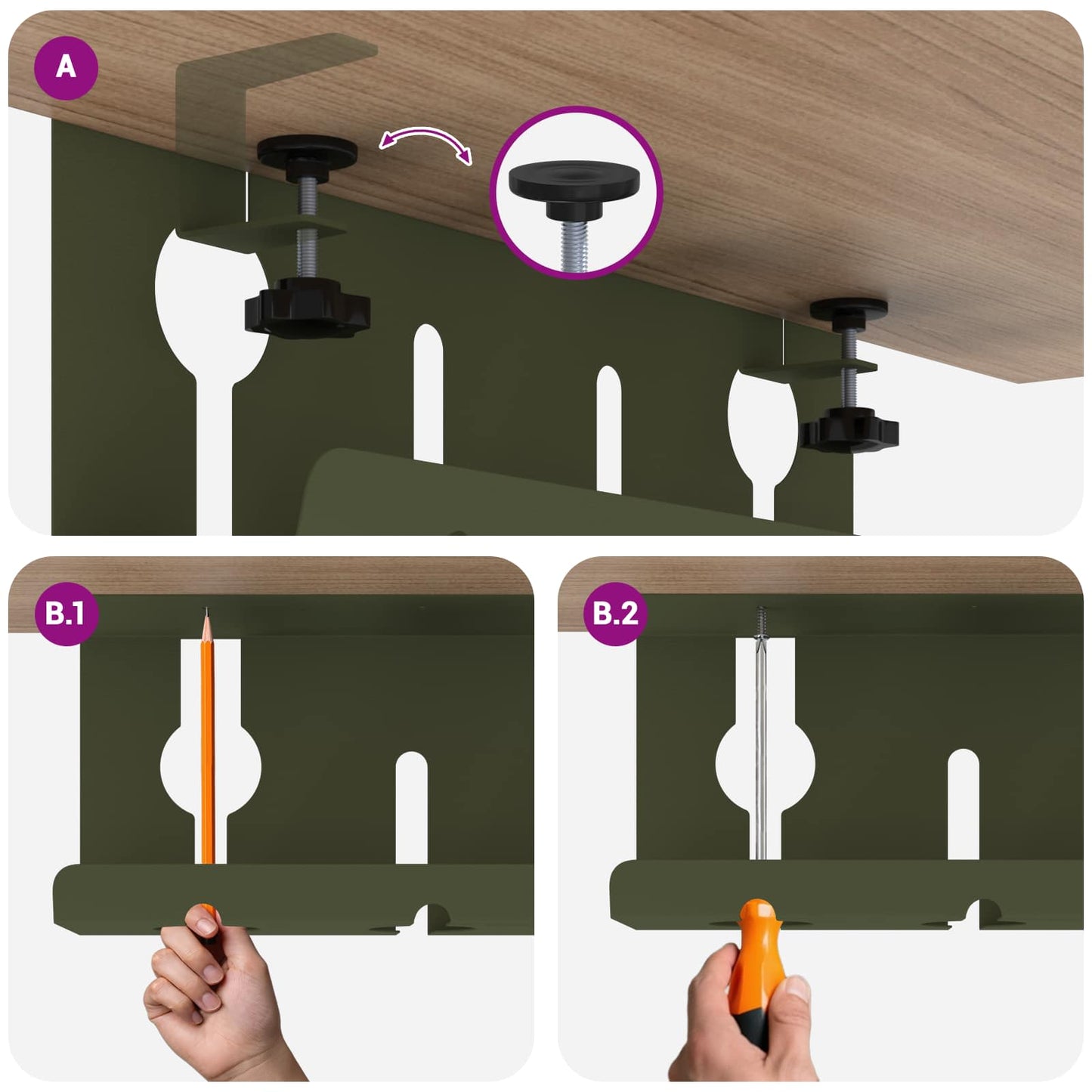 Unter dem Schreibtisch Kabelmanagement Tray 2 Stk. Olivgrün