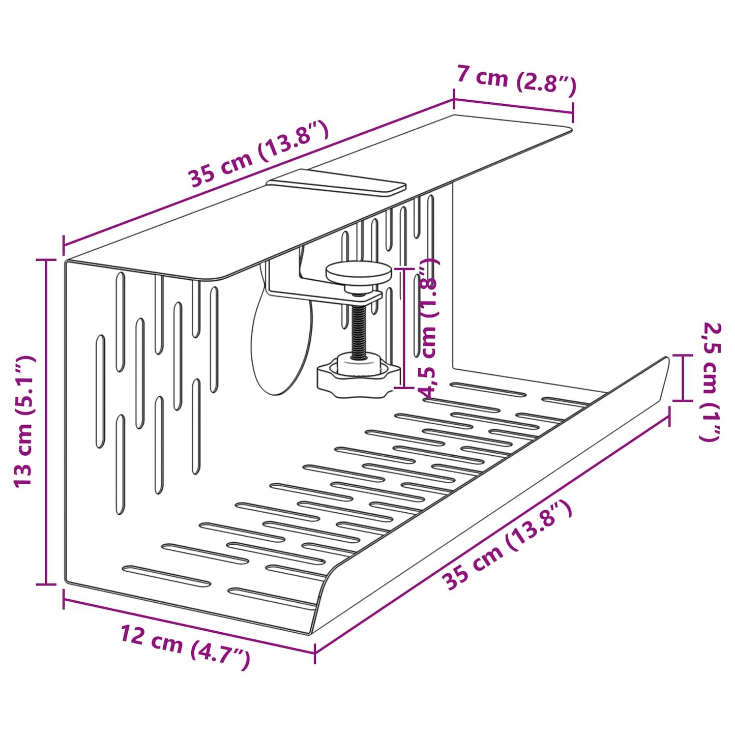 Unter dem Schreibtisch Kabelmanagement Tray 2 Stk. Schwarz
