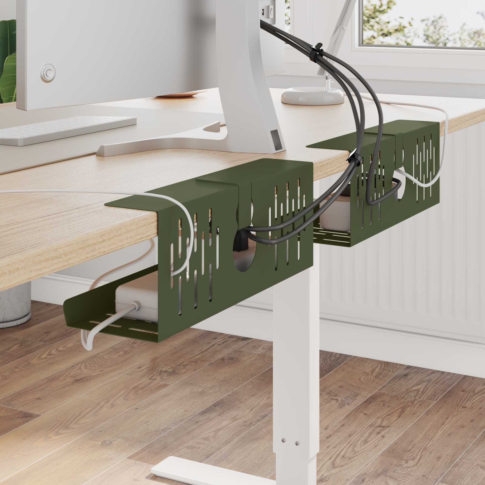 Unter dem Schreibtisch Kabelmanagement Tray 2 Stk. Olivgrün