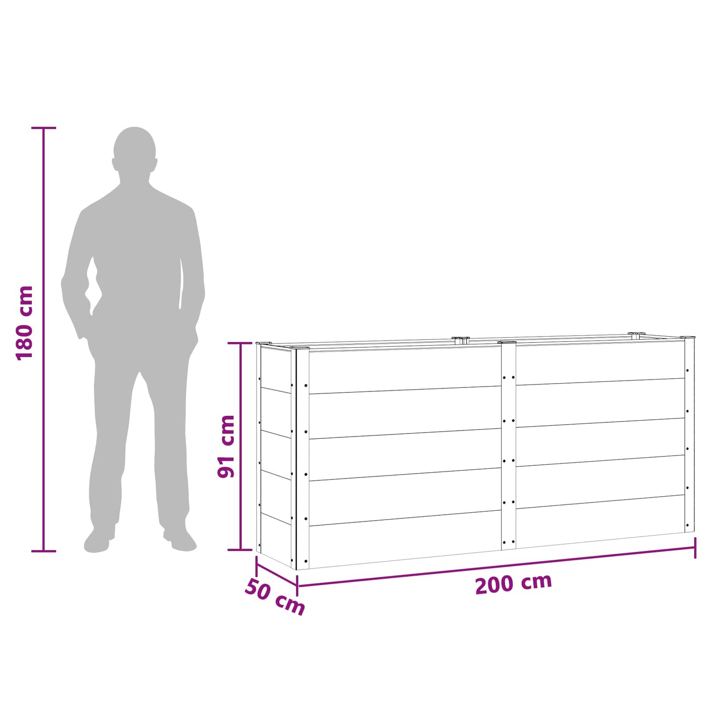 Hochbeet Braun 200 x 50 x 91 cm WPC und Aluminium