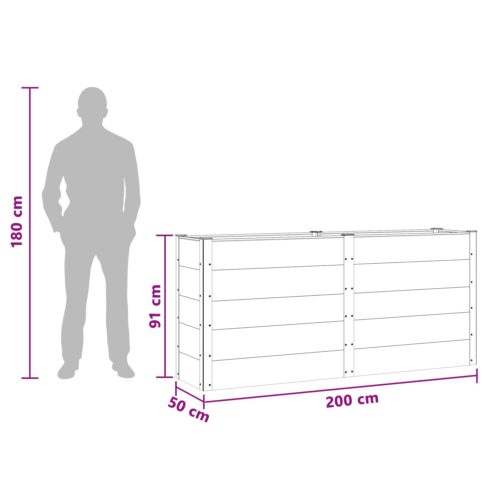 Hochbeet Braun 200 x 50 x 91 cm WPC und Aluminium