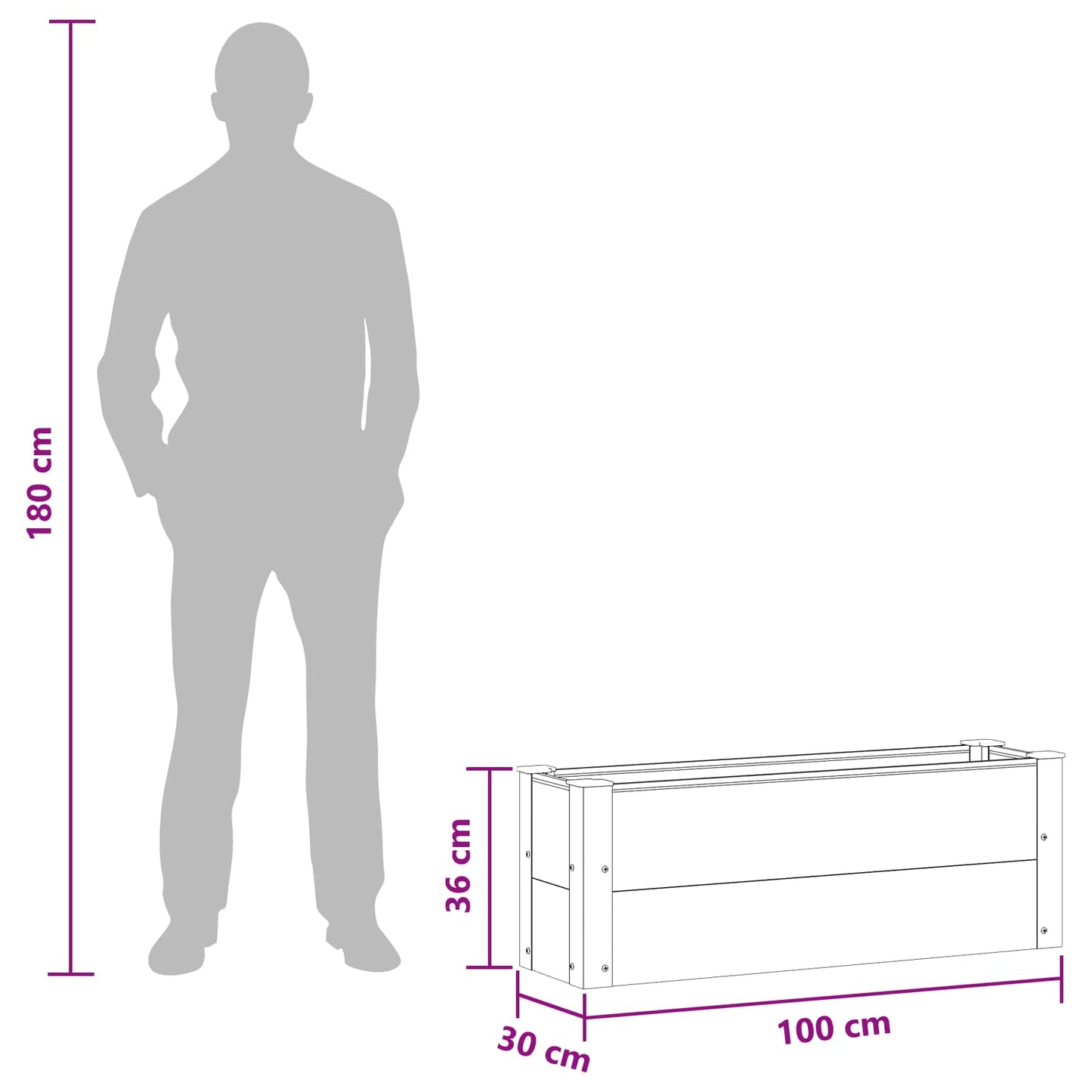 Hochbeet Grau 100 x 30 36 cm WPC und Aluminium