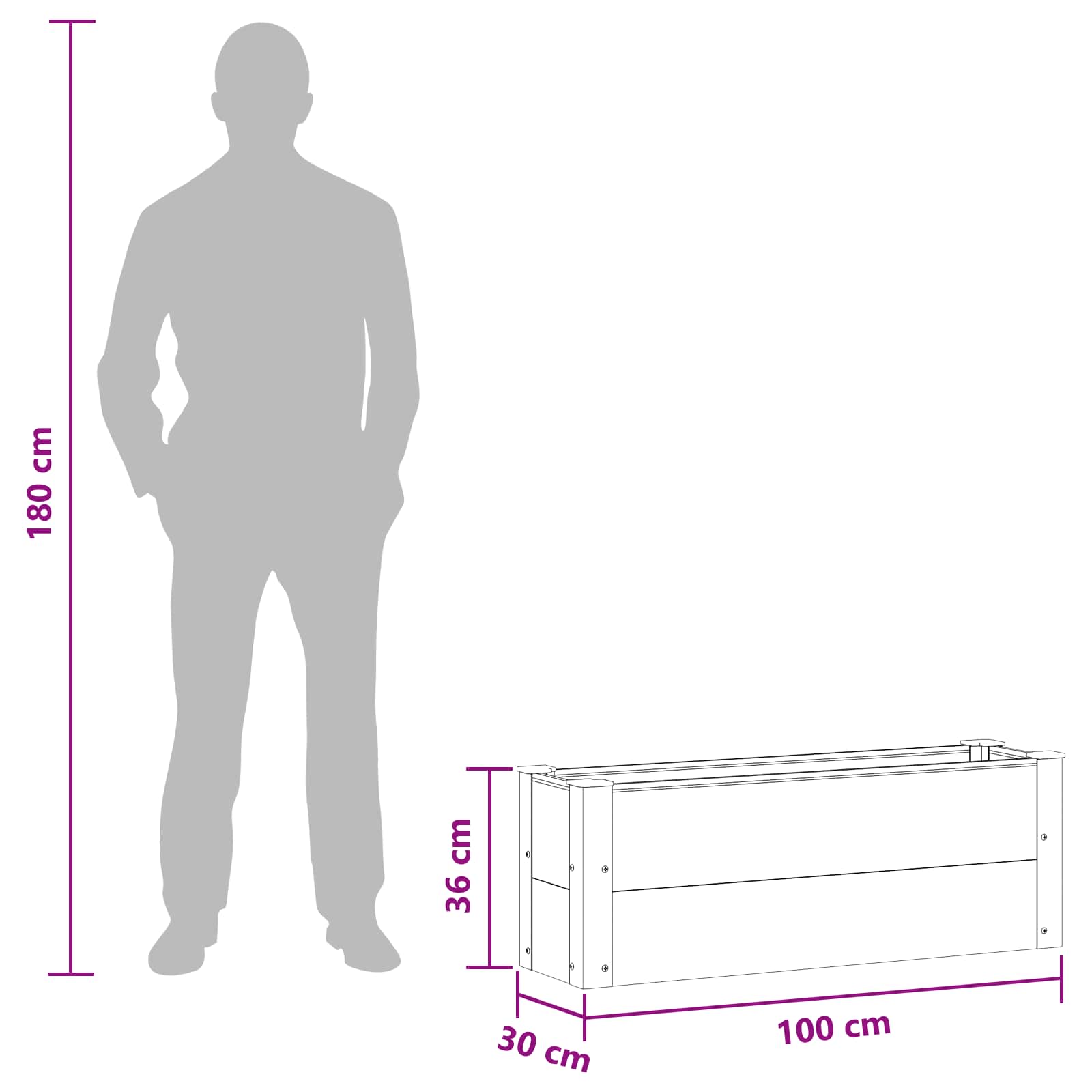 Hochbeet Grau 100 x 30 36 cm WPC und Aluminium