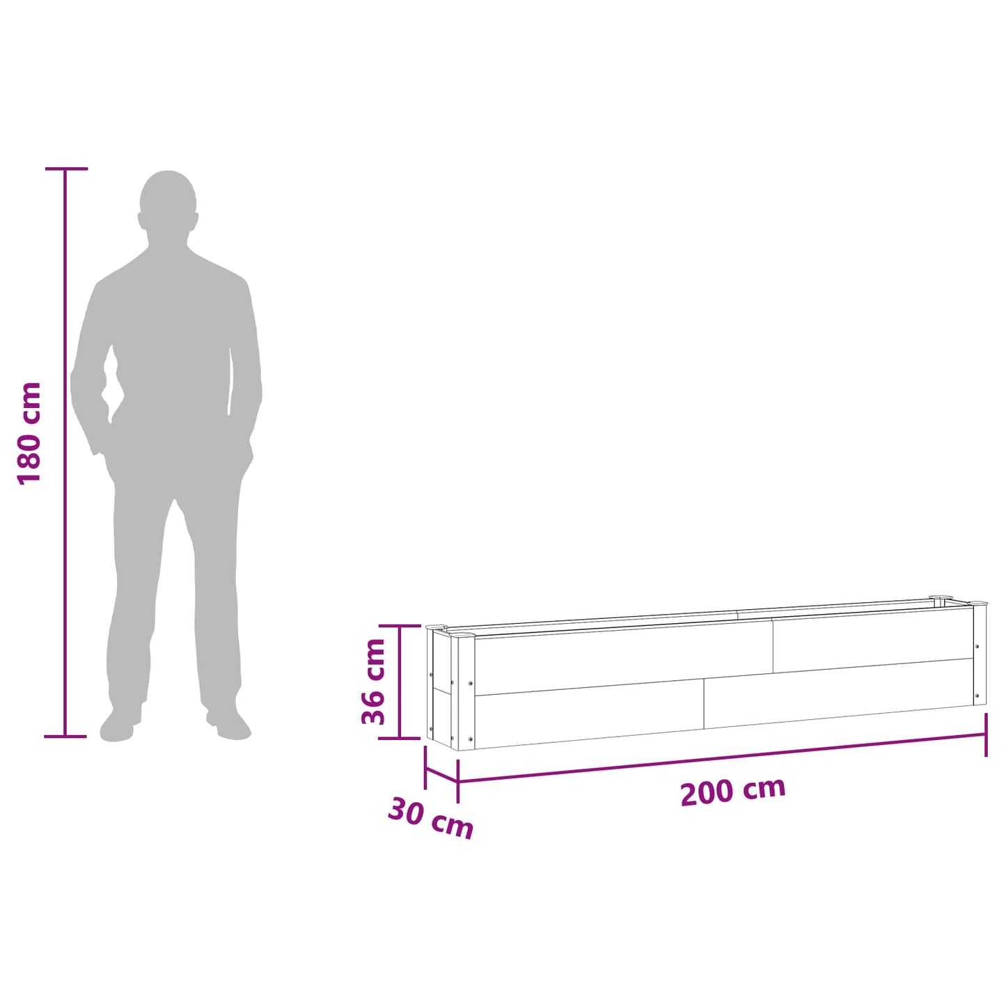 Hochbeet Braun 200 x 30 x 36 cm WPC und Aluminium