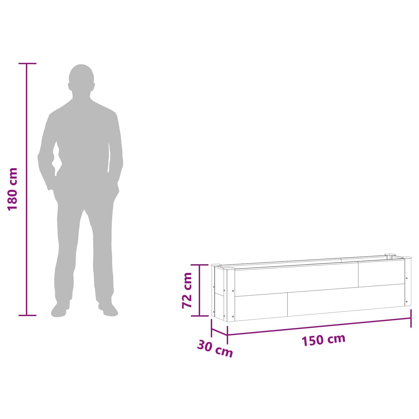 Hochbeet Schwarz 150 x 30 x 36 cm WPC und Aluminium