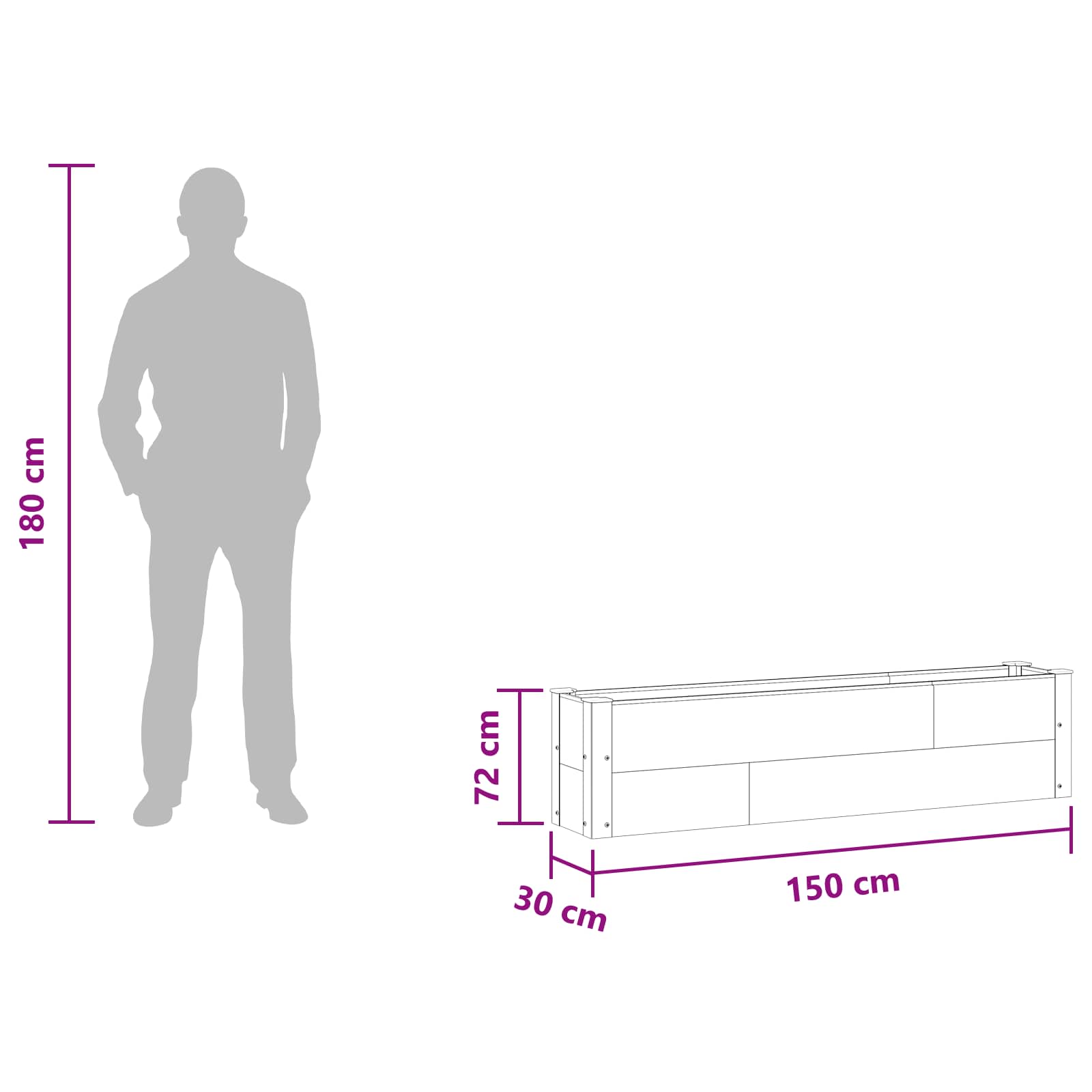 Hochbeet Schwarz 150 x 30 x 36 cm WPC und Aluminium