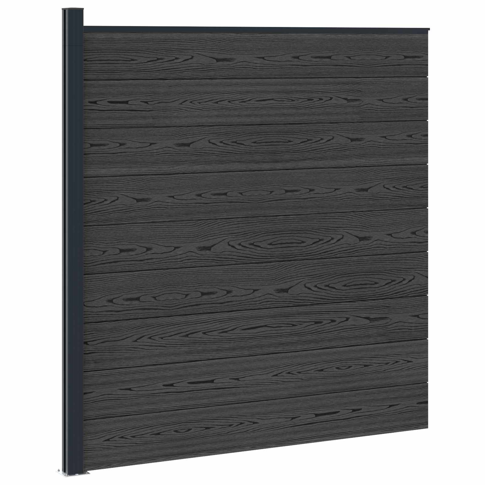 zaunset 175 x 186 cm WPC und Aluminium Schwarz