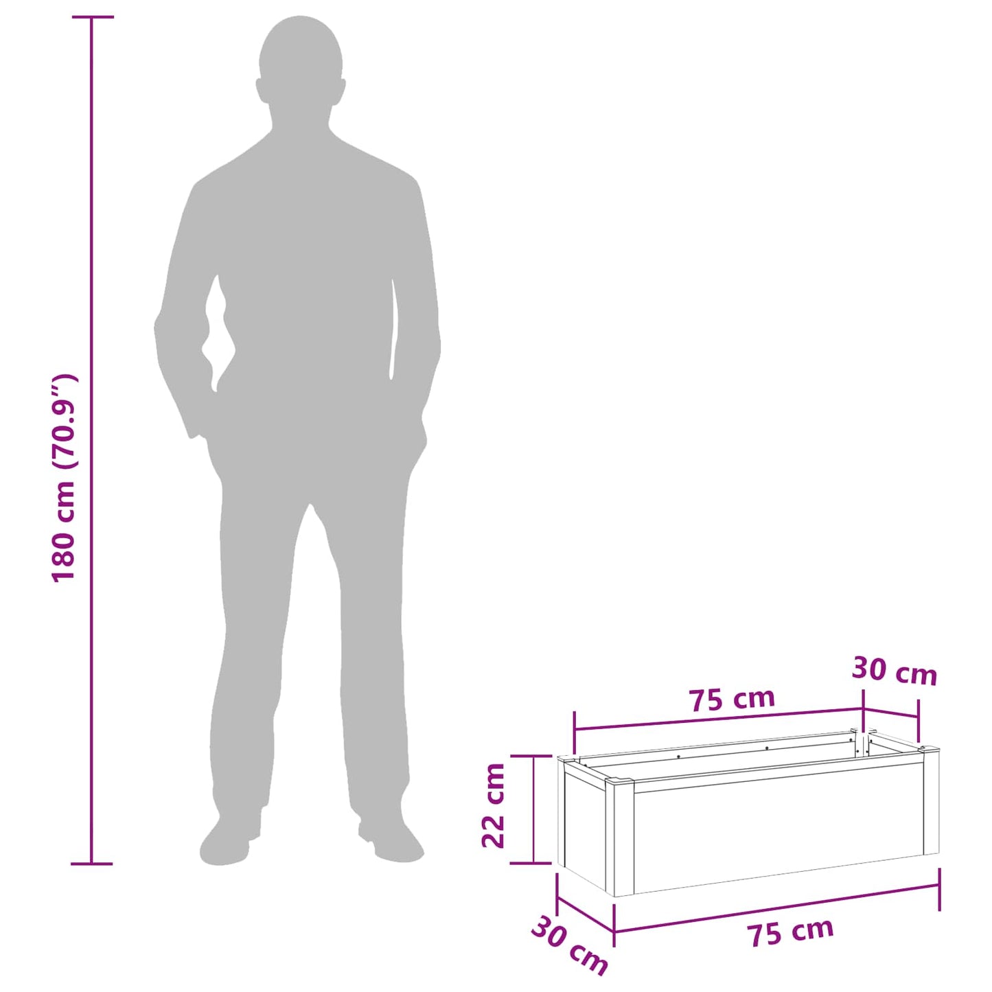 Hochbeet Grau 75 x 30 x 22 cm WPC und Aluminium