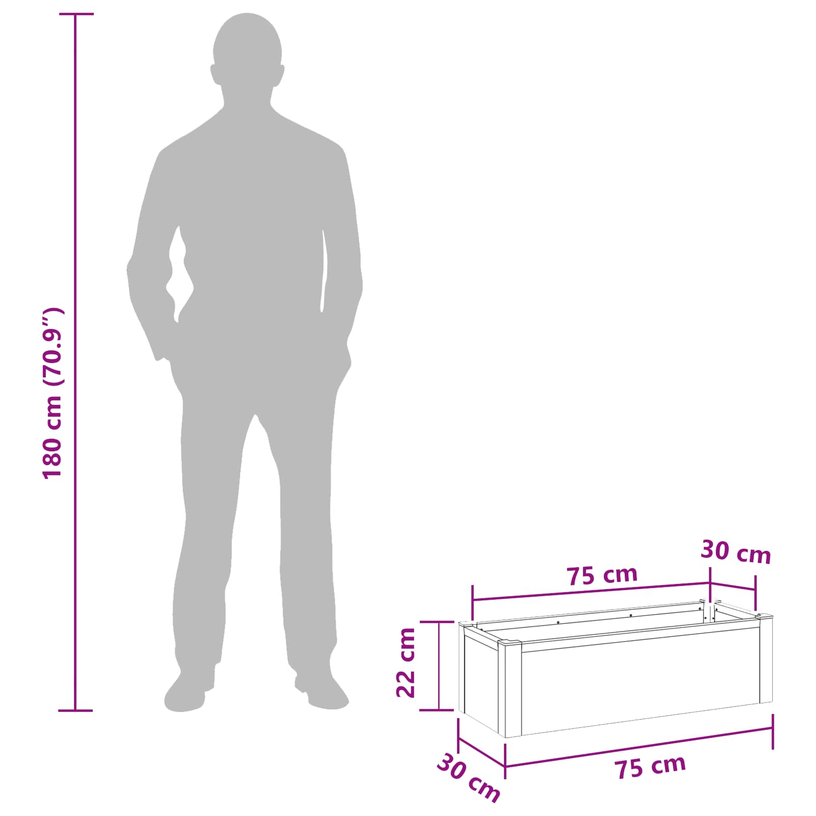 Hochbeet Grau 75 x 30 x 22 cm WPC und Aluminium