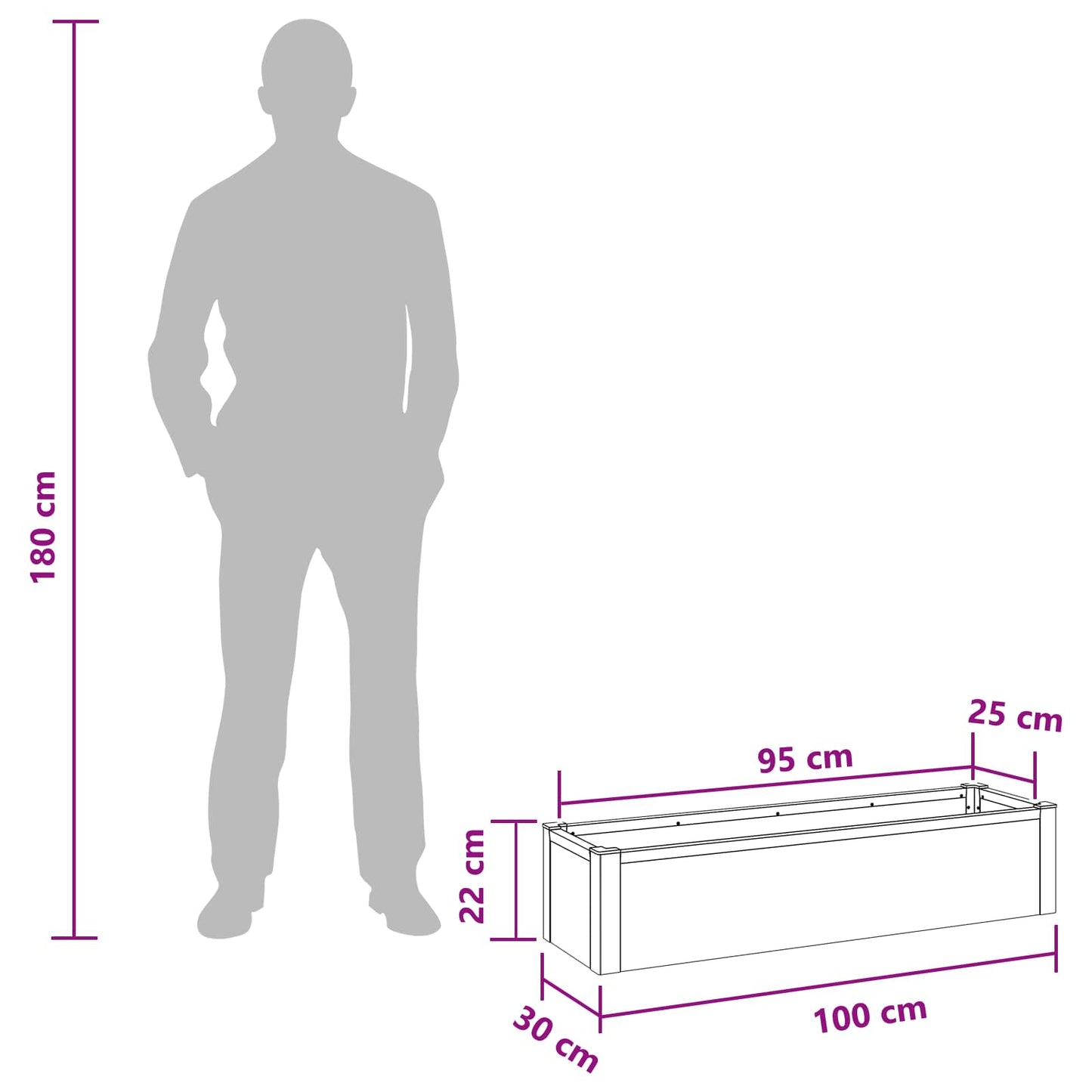 Hochbeet Grau 100 x 30 x 22 cm WPC und Aluminium