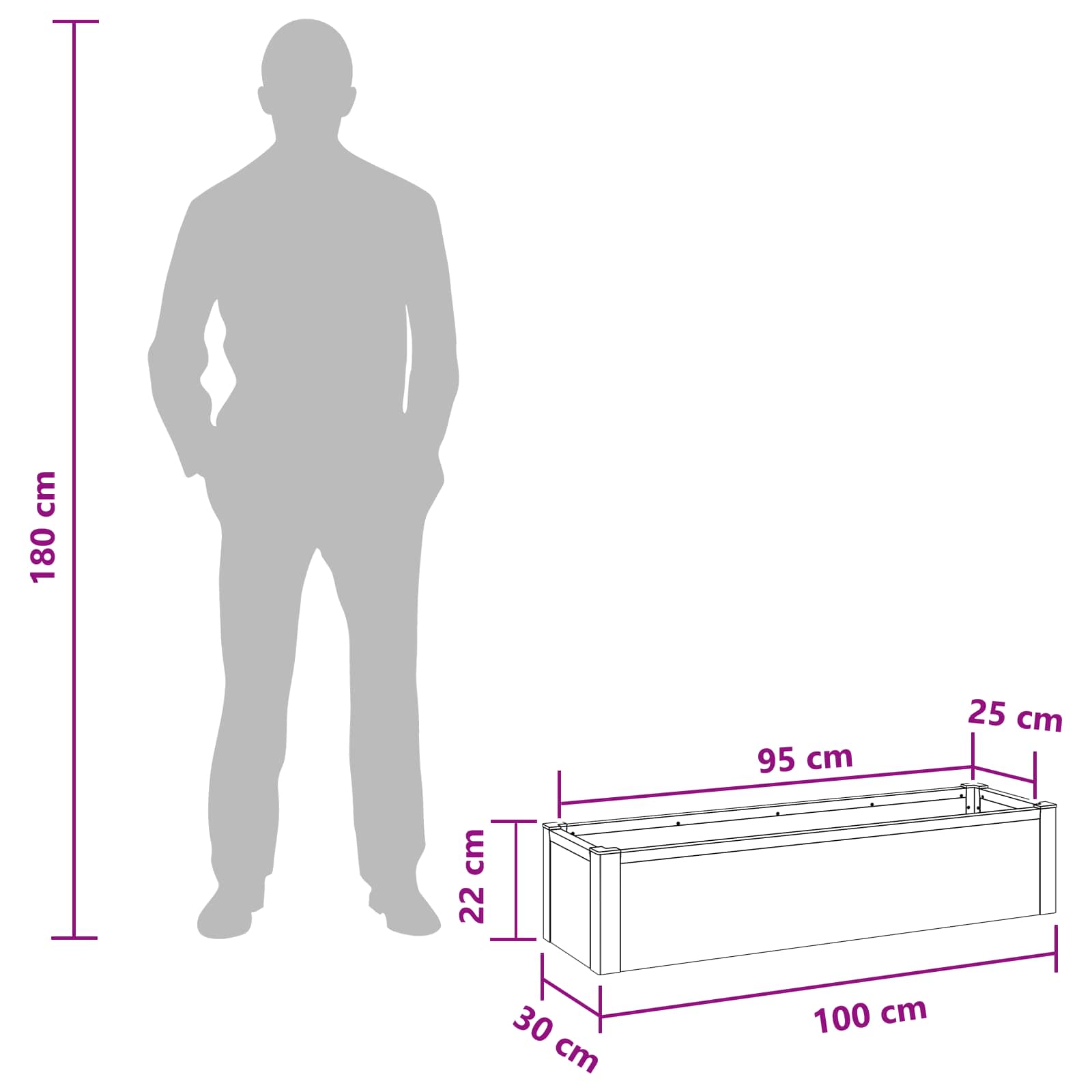 Hochbeet Grau 100 x 30 x 22 cm WPC und Aluminium