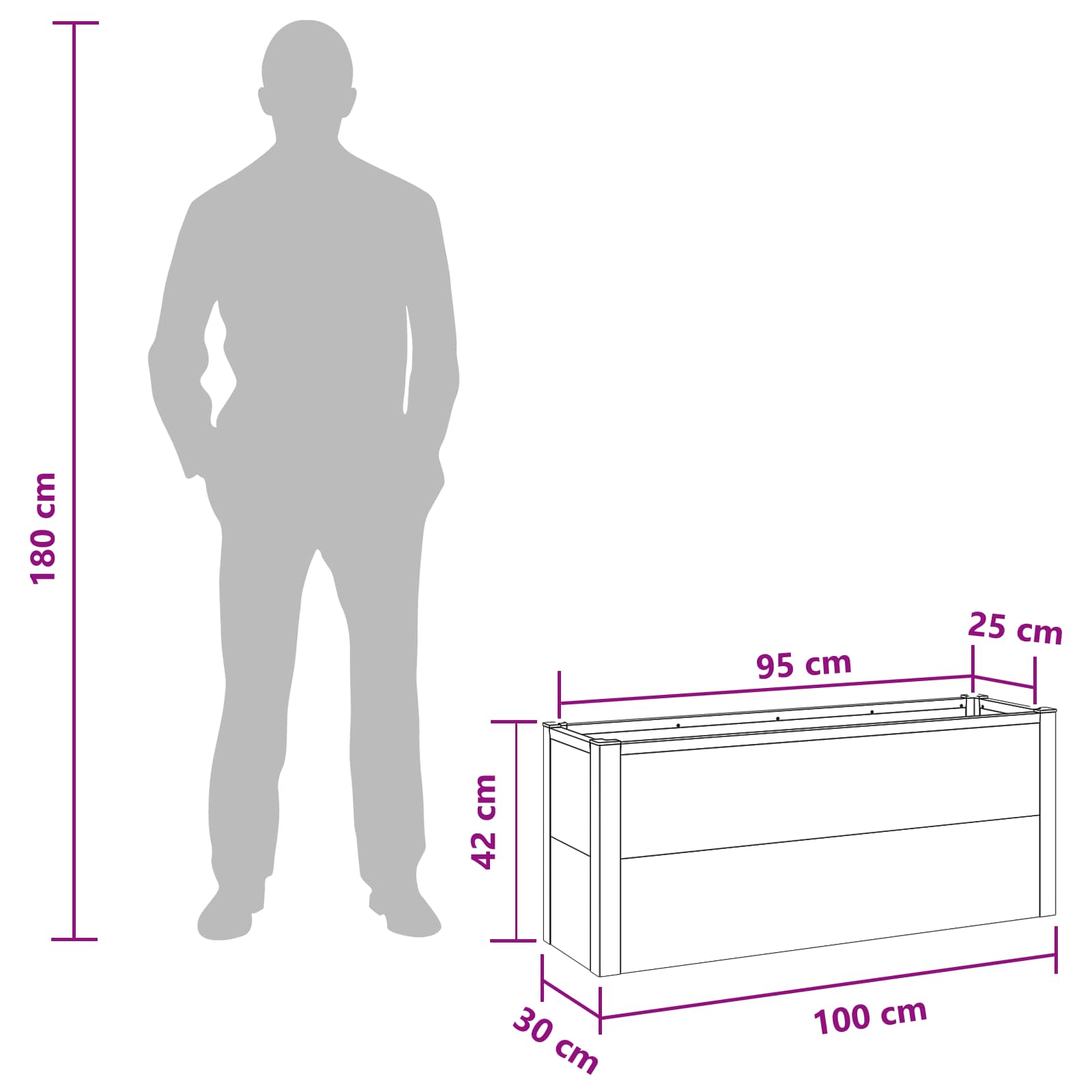 Hochbeet Grau 100 x 30 x 42 cm WPC und Aluminium
