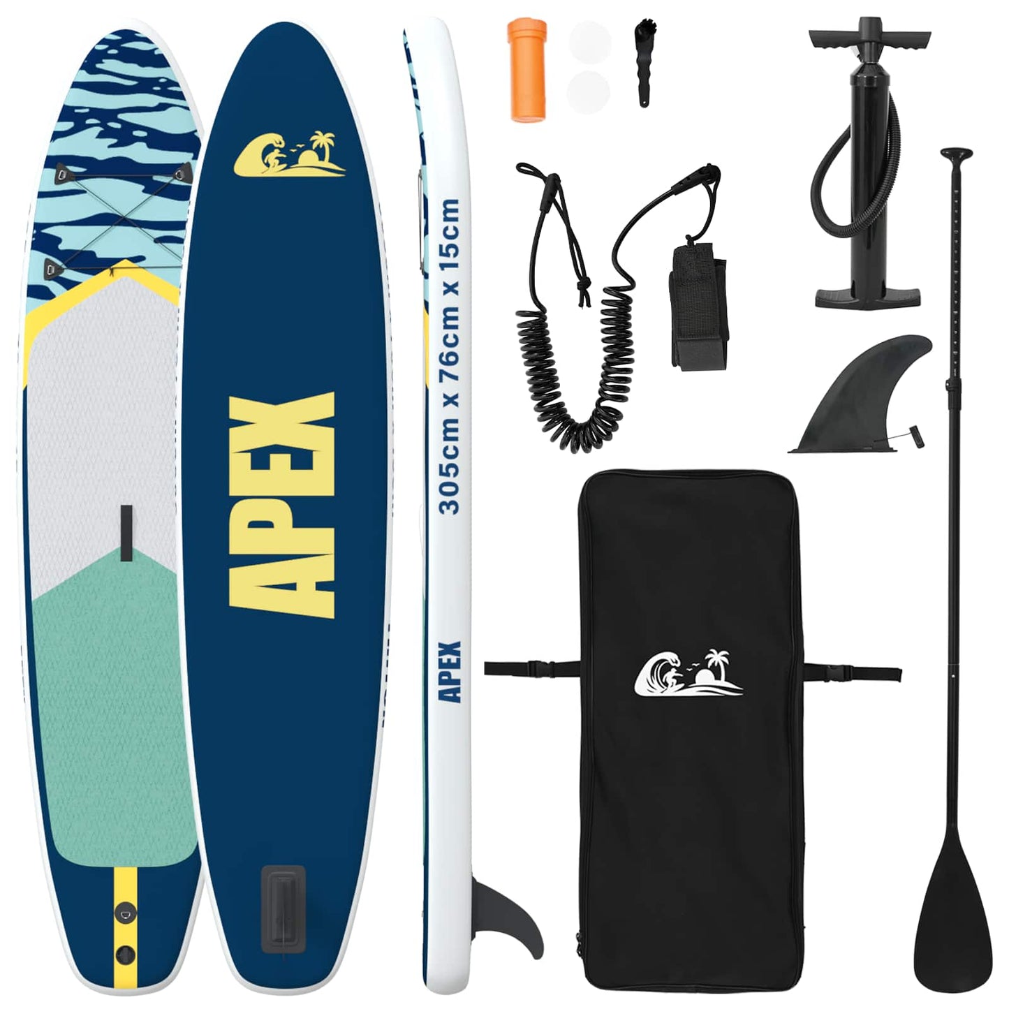 Aufblasbares Stand Up Paddle Board APEX 305 x 76 x 15 cm Blau