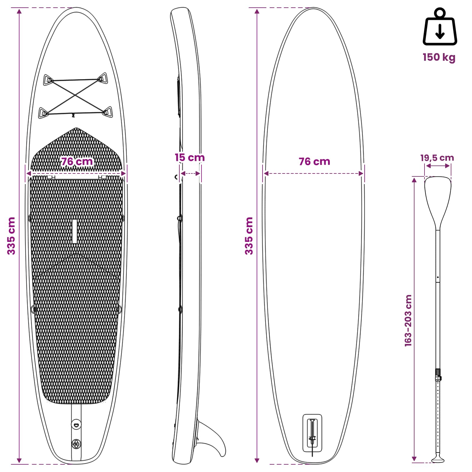 Aufblasbares Stand Up Paddle Board HYDROS 335 x 76 x 15 cm für