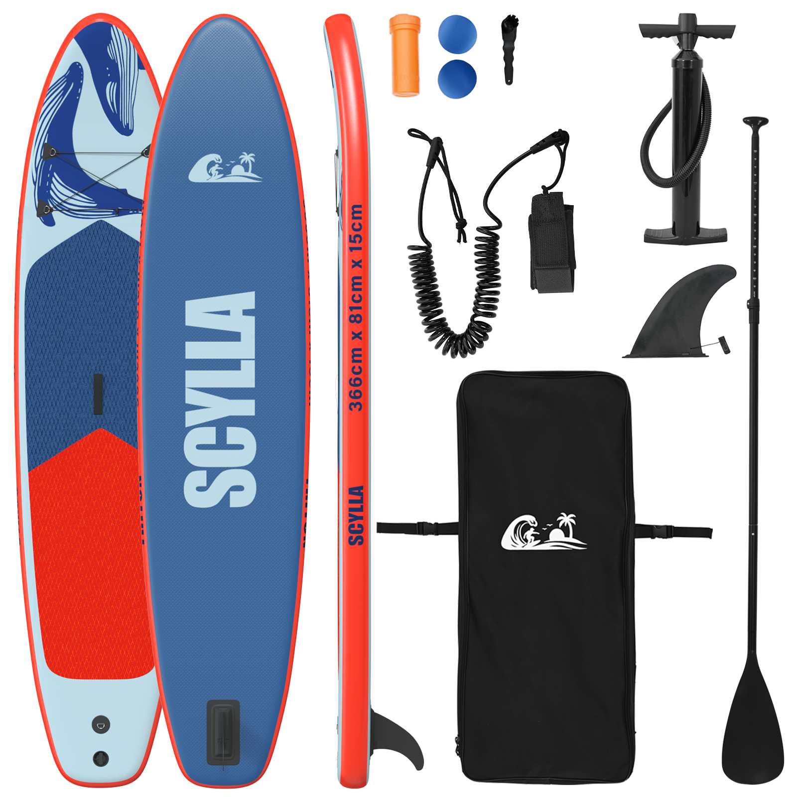 Aufblasbares Stand Up Paddle Board SCYLLA 366 x 81 x 15 cm Blau