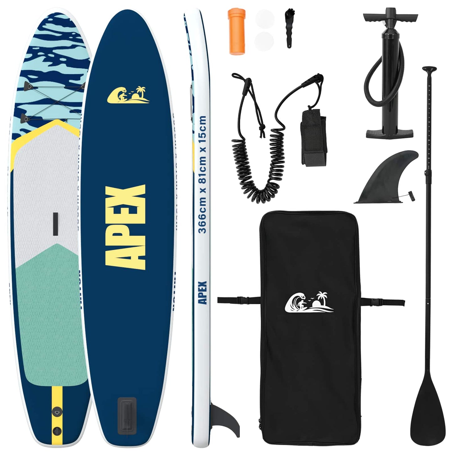 Aufblasbares Stand Up Paddle Board APEX 366 x 81 x 15 cm Blau