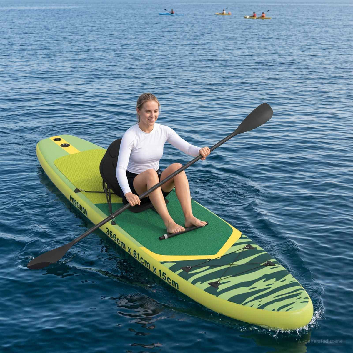 SUP Board mit Sitz 2-in-1 POSEIDON 366 x 81 x 15 cm Grün