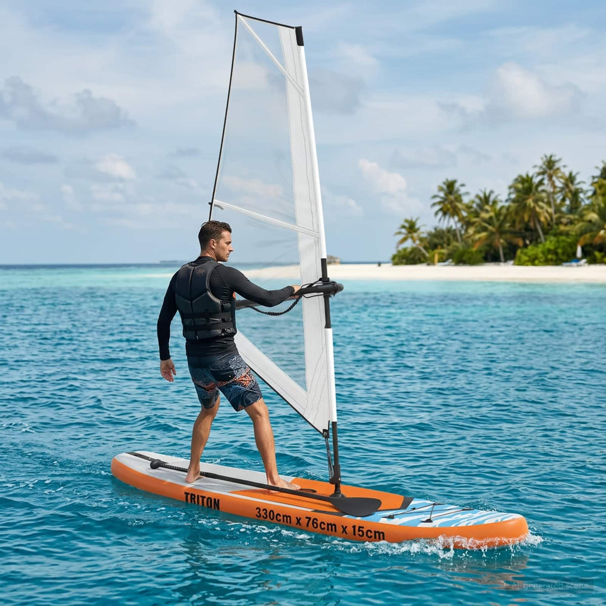 Aufblasbares SUP-Board mit Segel TRITON 330 x 76 x 15 cm Blau