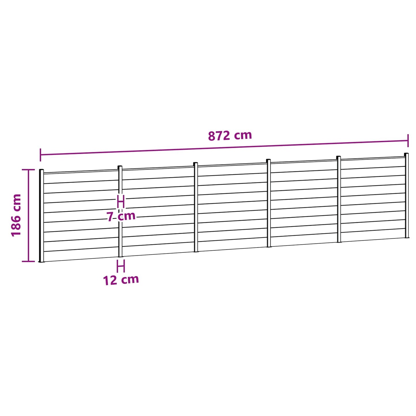 zaunset 5 pcs 872 x 186 cm WPC und Aluminium Grau