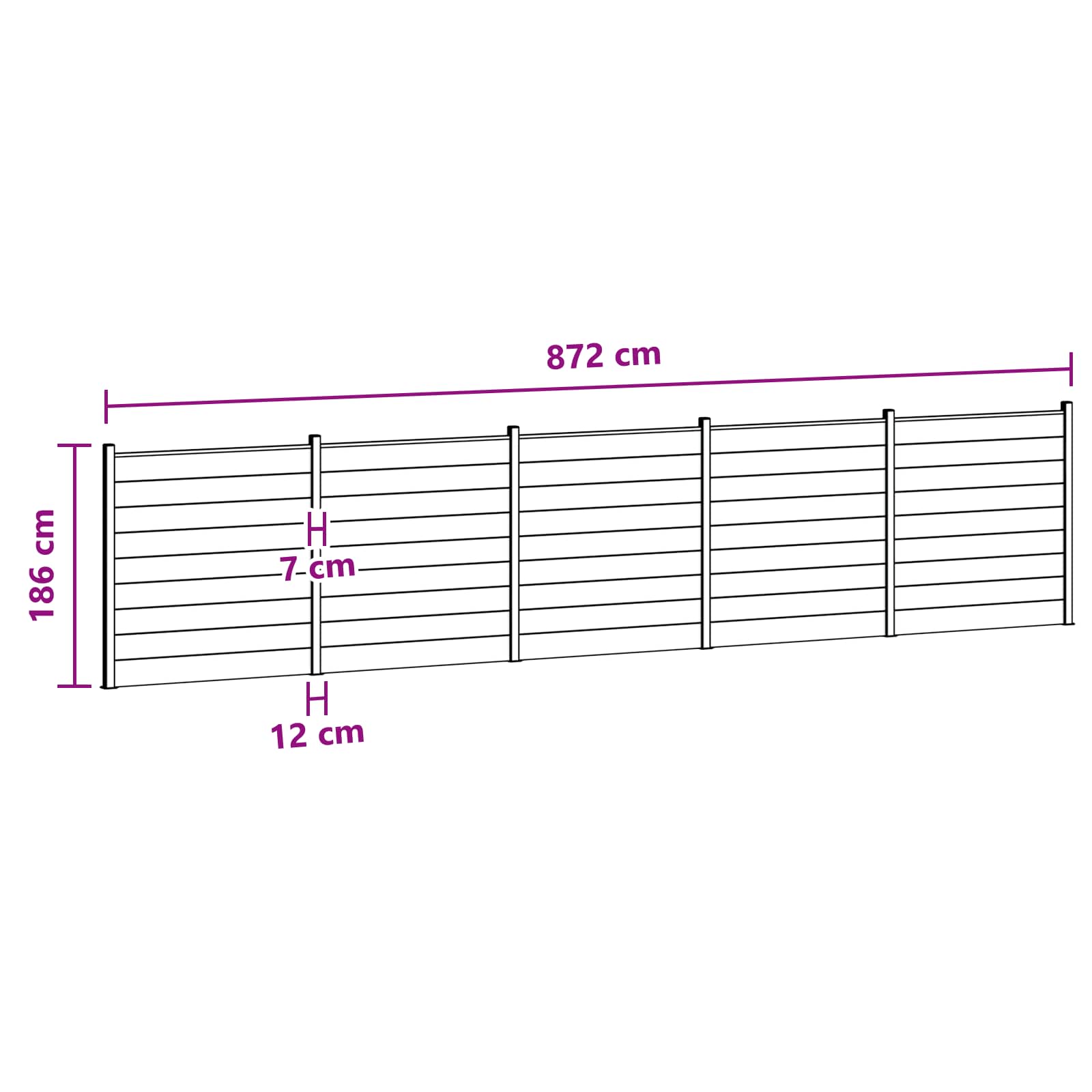 zaunset 5 pcs 872 x 186 cm WPC und Aluminium Grau