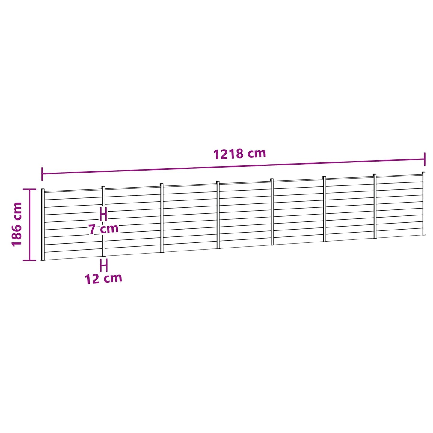 zaunset 7 pcs 1218 x 186 cm WPC und Aluminium Grau