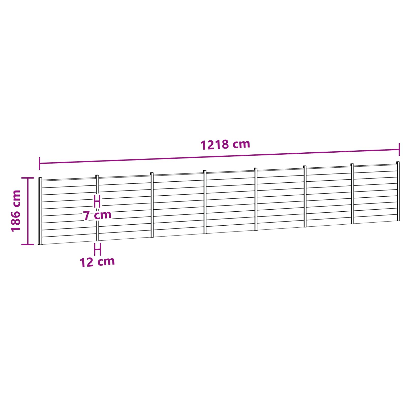 zaunset 7 pcs 1218 x 186 cm WPC und Aluminium Grau