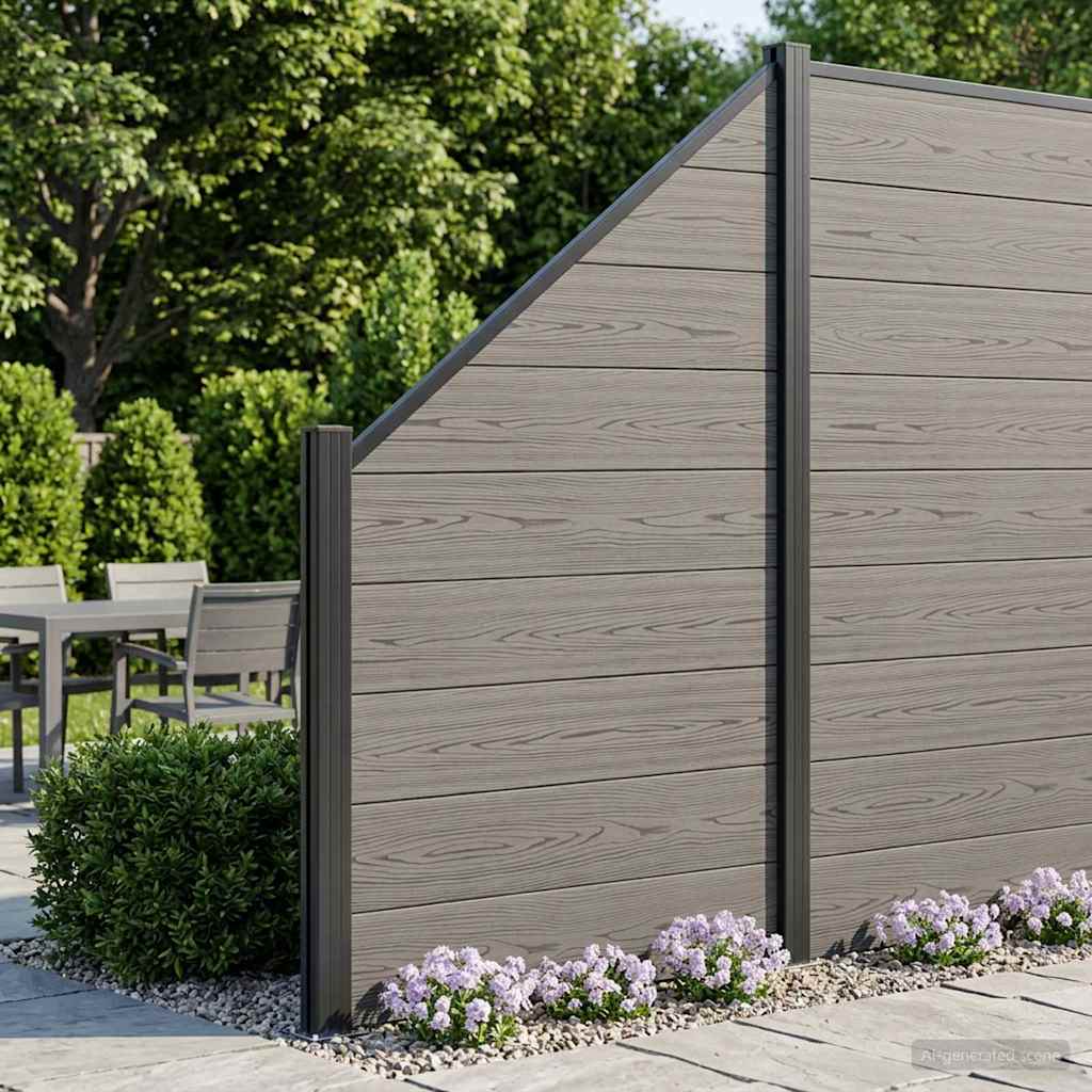 zaunset 5 pcs 792 x 186 cm WPC und Aluminium Grau