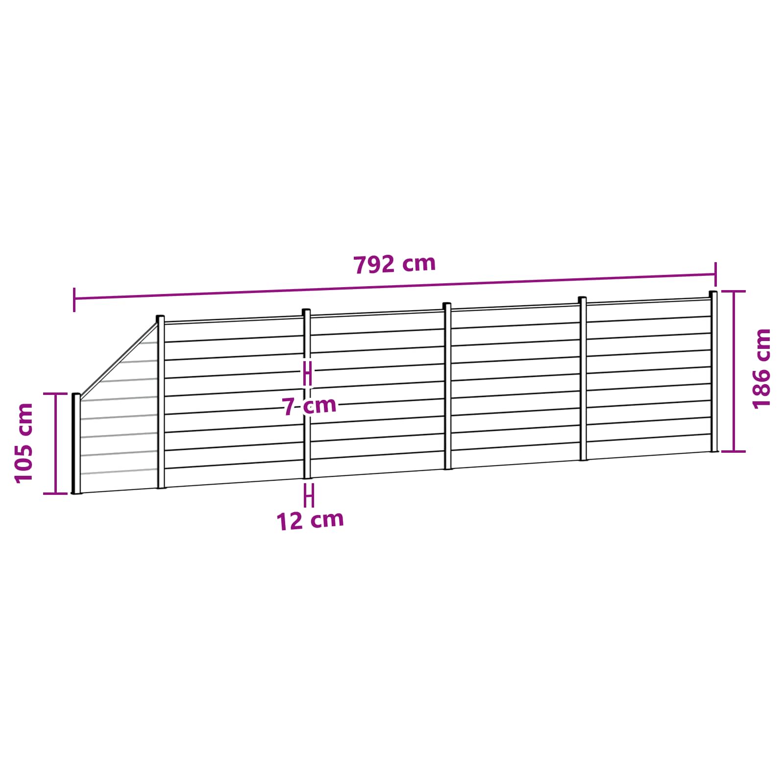 zaunset 5 pcs 792 x 186 cm WPC und Aluminium Grau