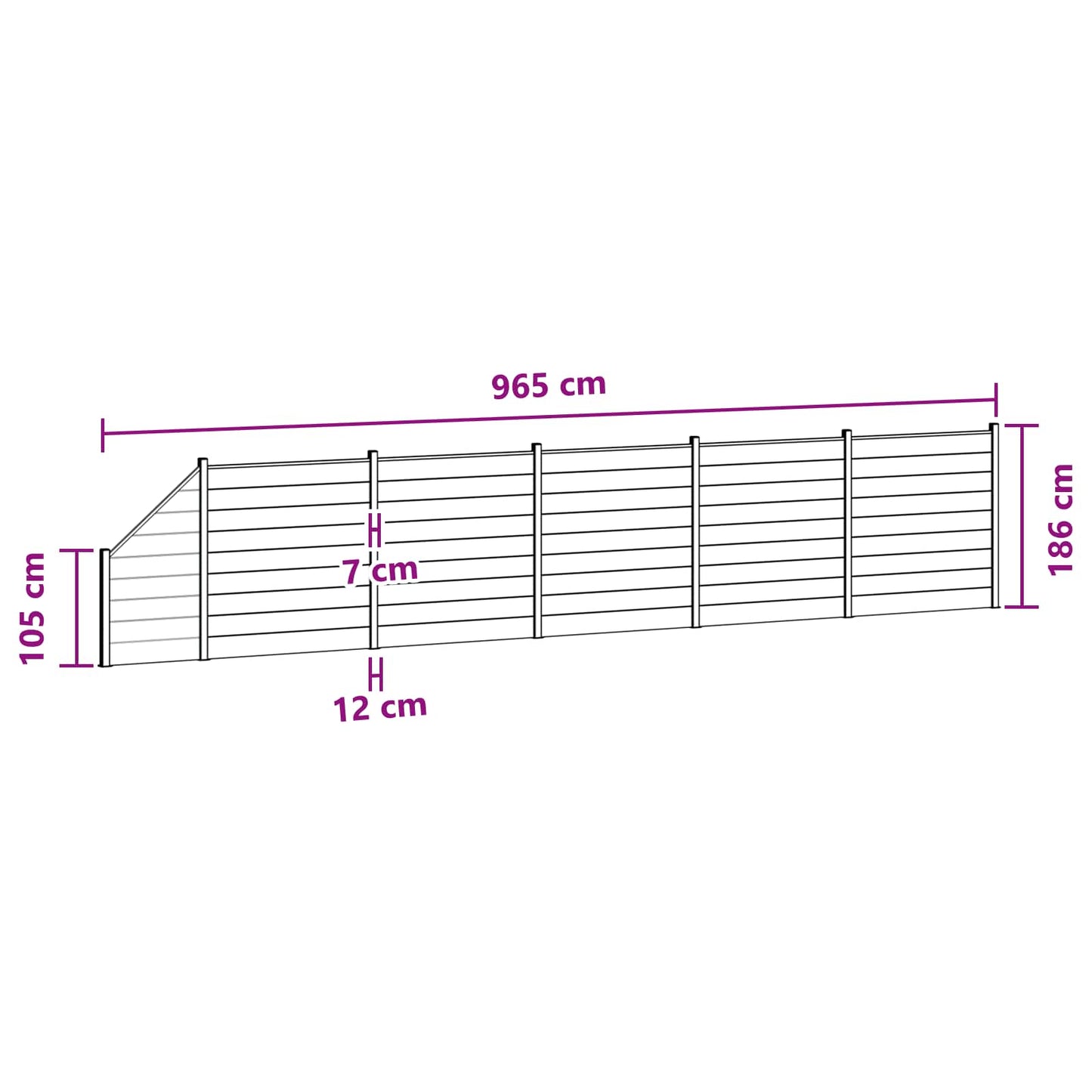 zaunset 6 pcs 965 x 186 cm WPC und Aluminium Grau