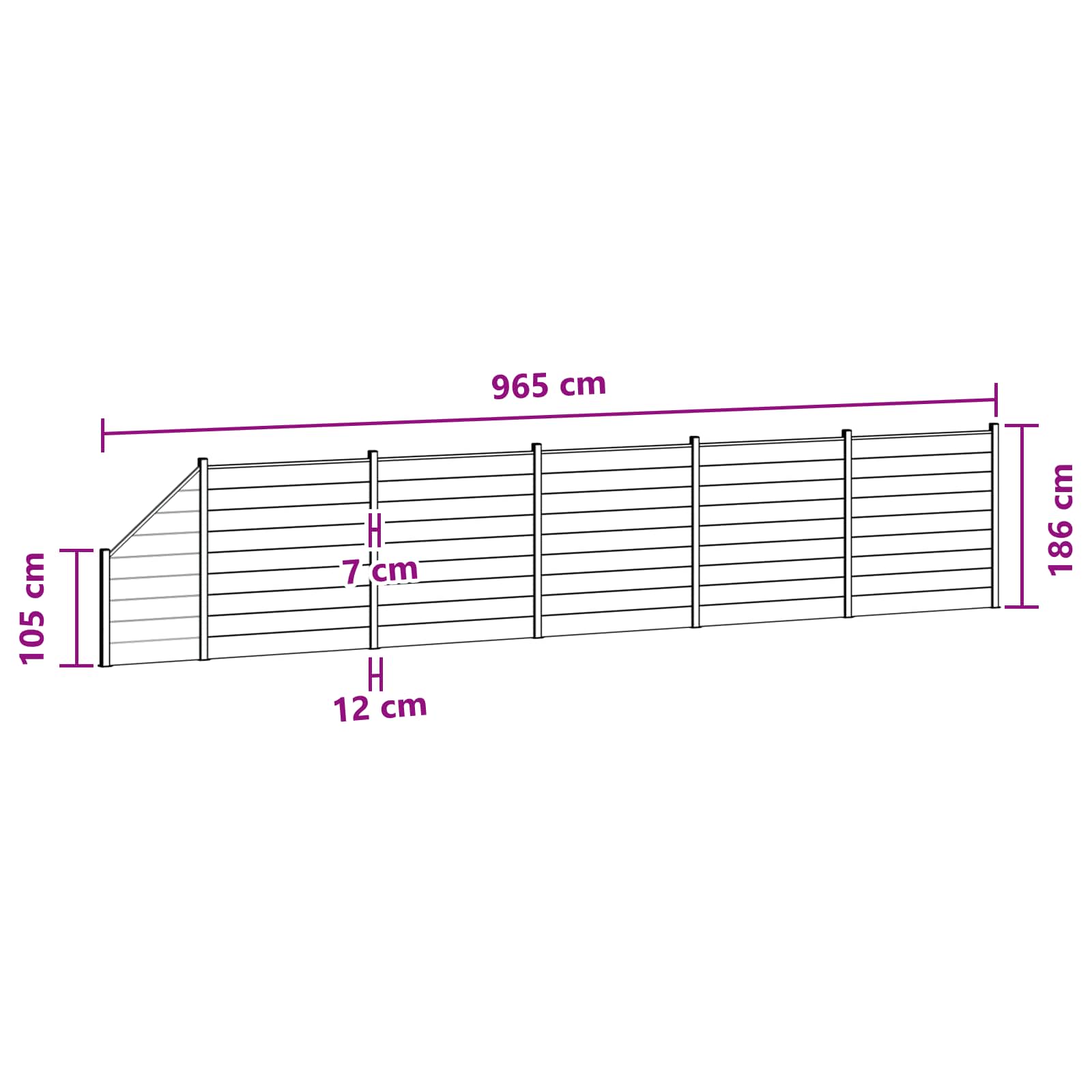 zaunset 6 pcs 965 x 186 cm WPC und Aluminium Grau