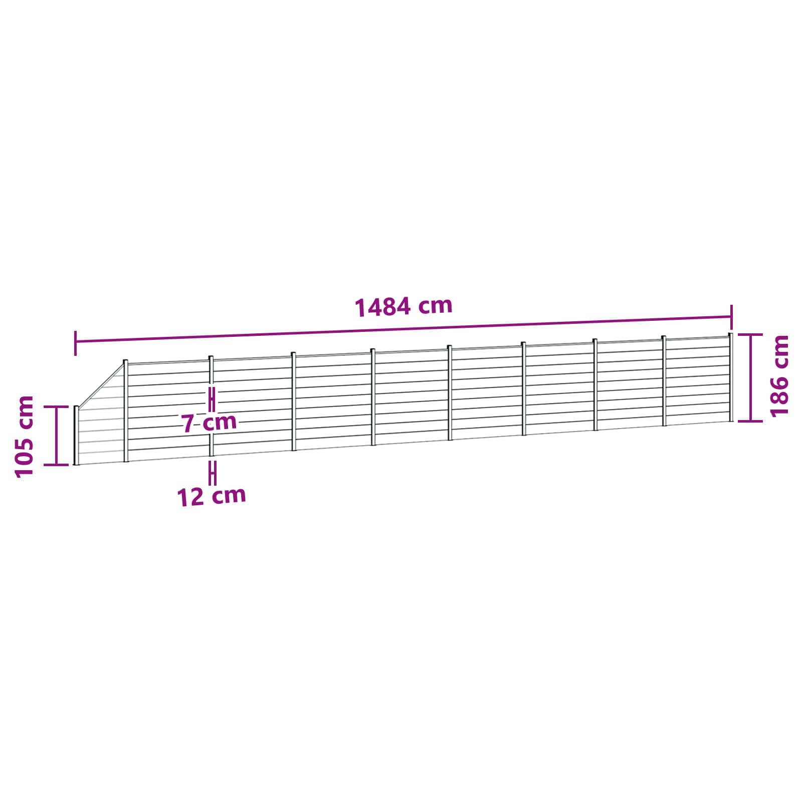 zaunset 9 pcs 1484 x 186 cm WPC und Aluminium Grau