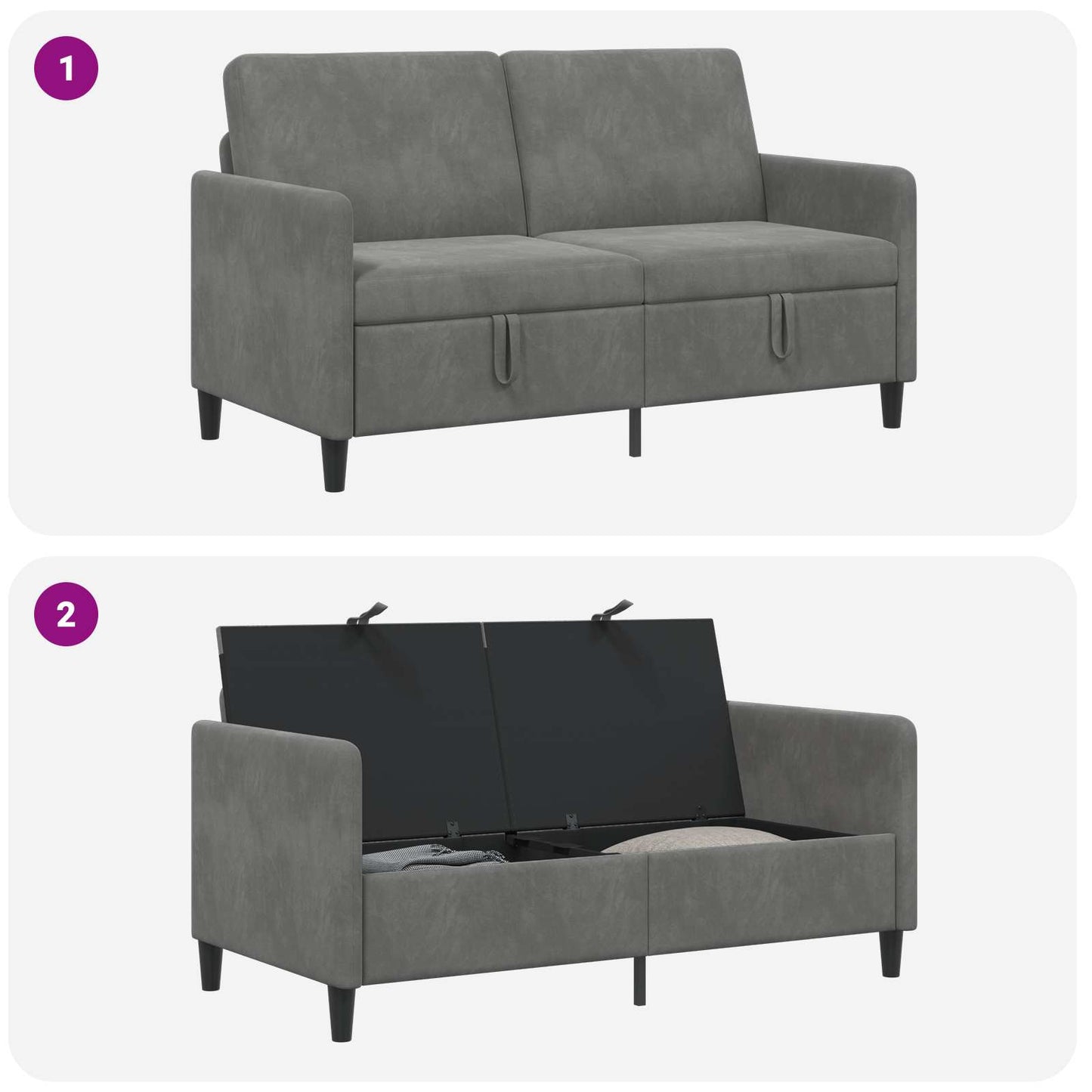 Sofa mit Stauraum Dunkelgrau 152 x 78 x 87 cm Polyester