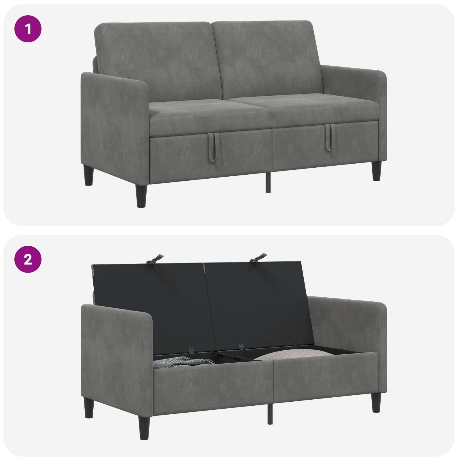 Sofa mit Stauraum Dunkelgrau 152 x 78 x 87 cm Polyester