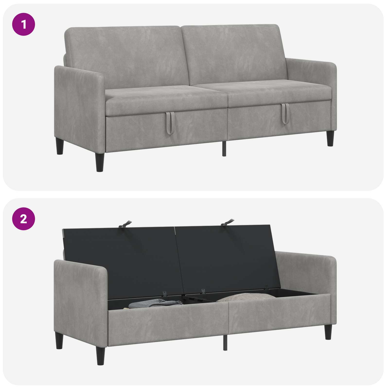 Sofa mit Stauraum Hellgrau 192 x 78 x 87 cm Polyester