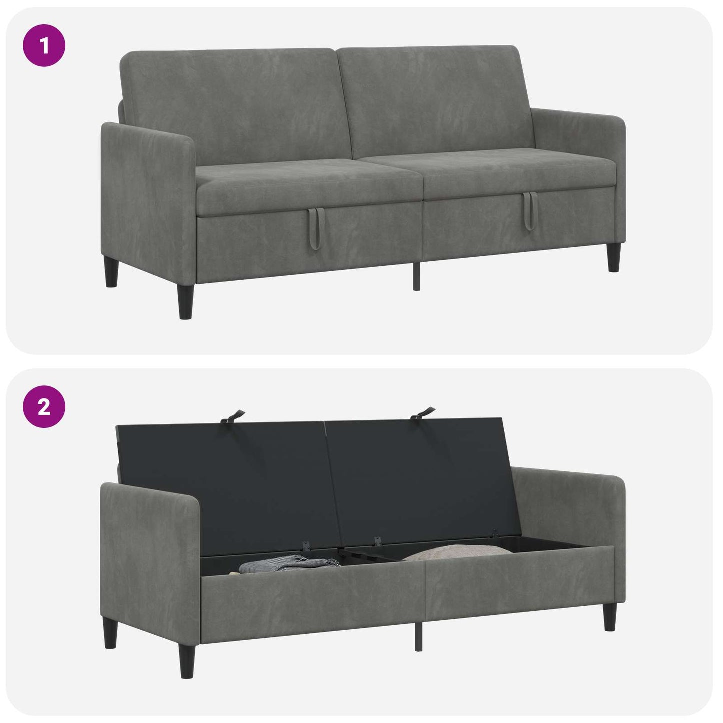 Sofa mit Stauraum Dunkelgrau 192 x 78 x 87 cm Polyester