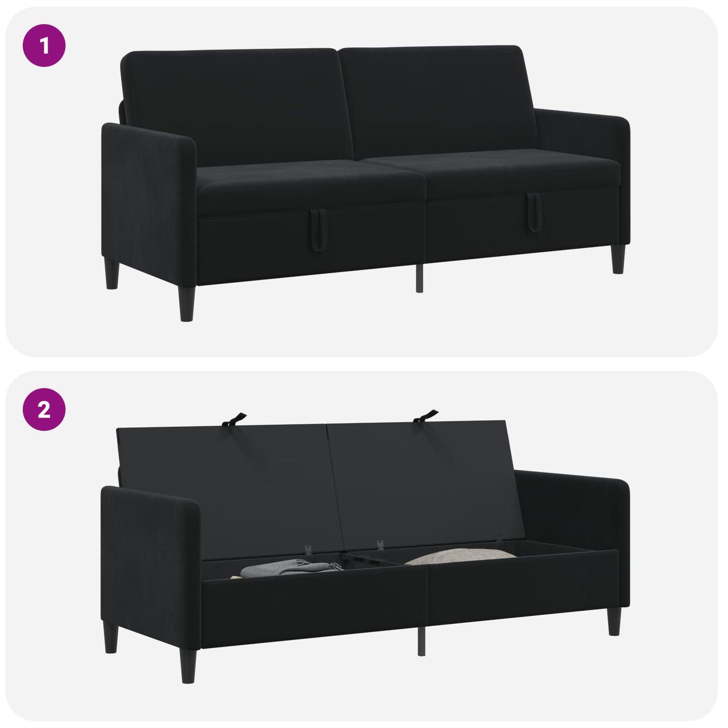 Sofa mit Stauraum Schwarz 192 x 78 x 87 cm Polyester