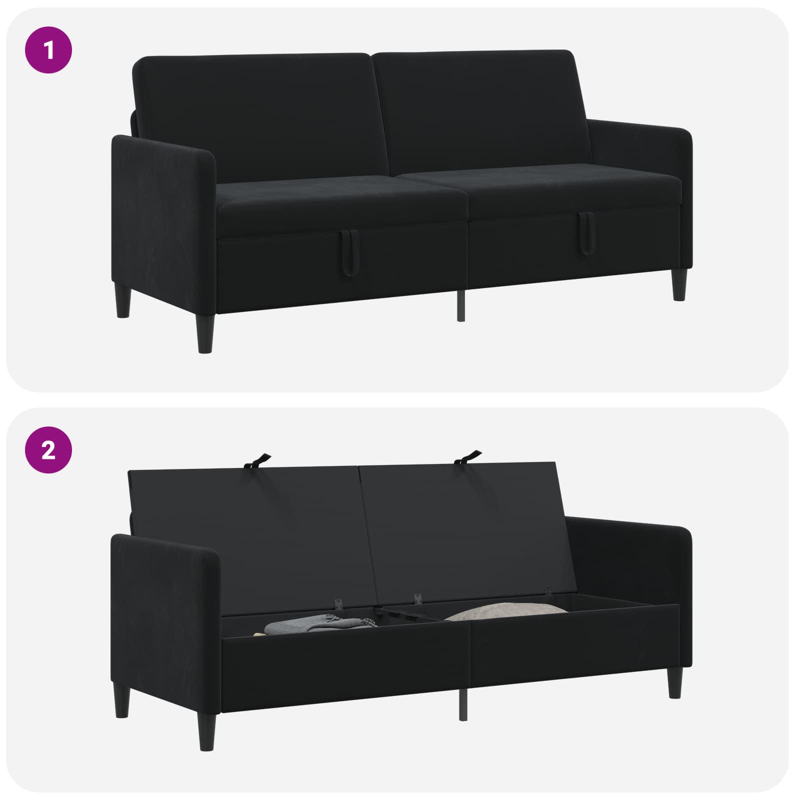 Sofa mit Stauraum Schwarz 192 x 78 x 87 cm Polyester