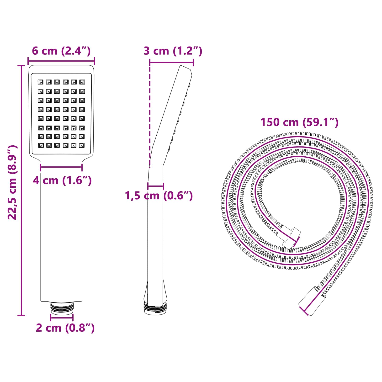 Duschkopfset Chrom 150 cm Edelstahl