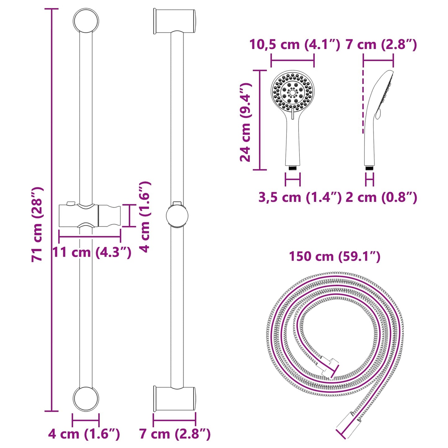 Duschsystem-Set Chrom 70 cm Edelstahl