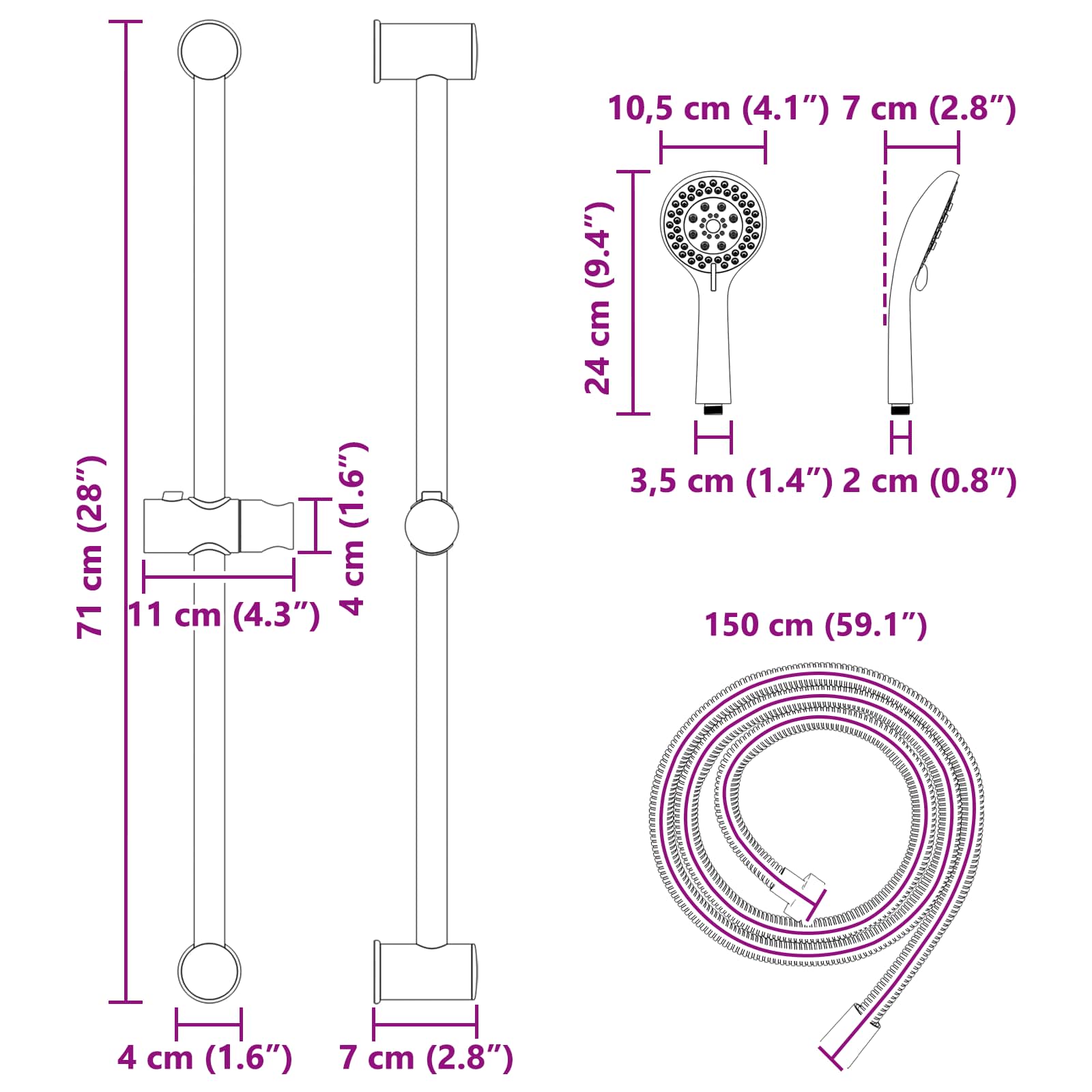 Duschsystem-Set Chrom 70 cm Edelstahl
