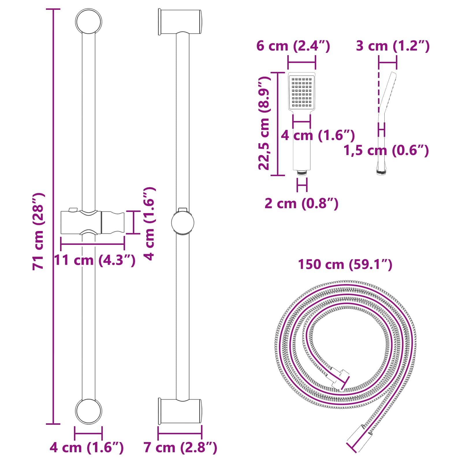 Duschsystem-Set Schwarz 70 cm Edelstahl