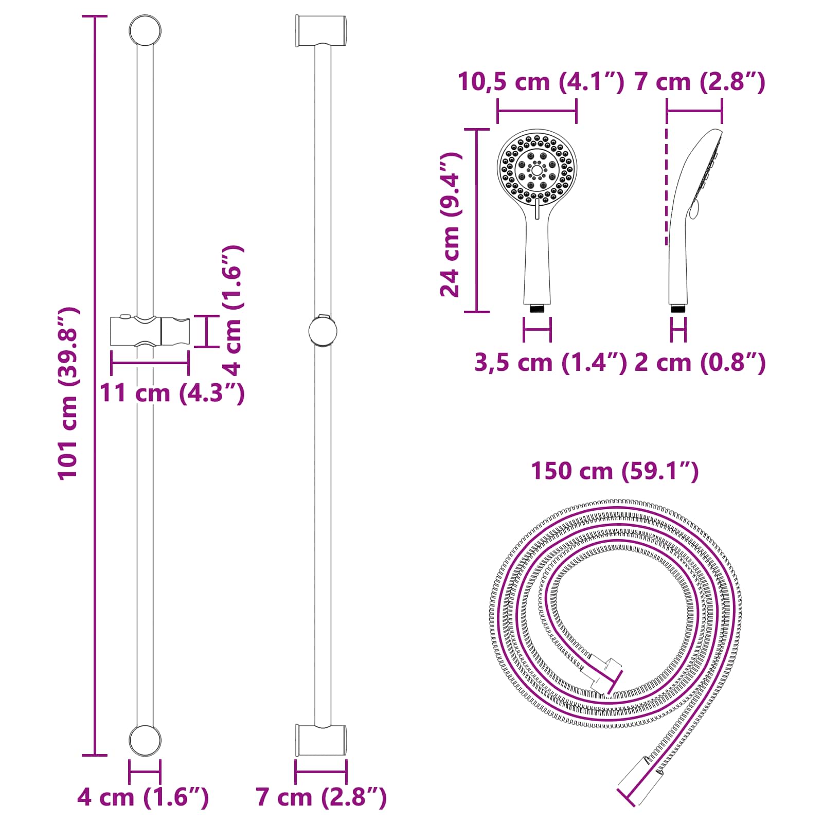 Duschsystem-Set Chrom 100 cm Edelstahl
