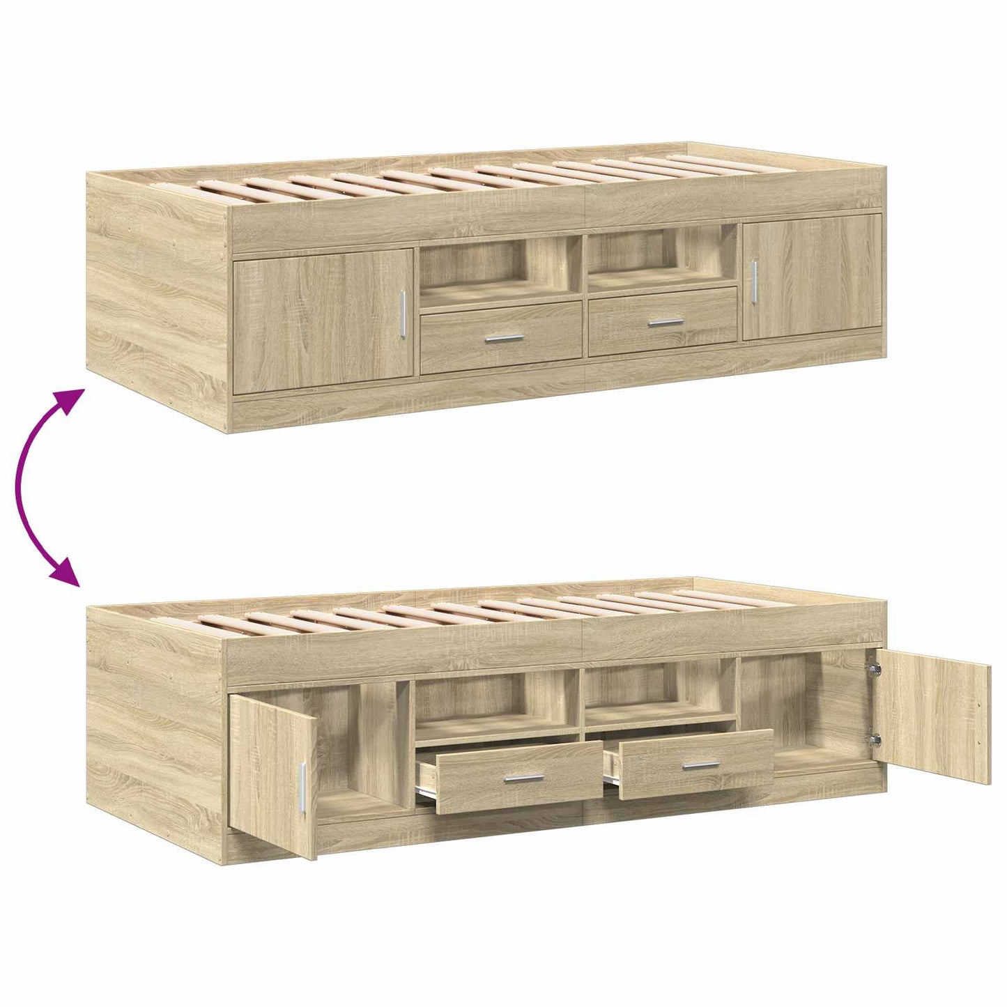 Bettgestell mit Stauraum Sonoma-Eiche 80 x 200 cm Holzwerkstoff