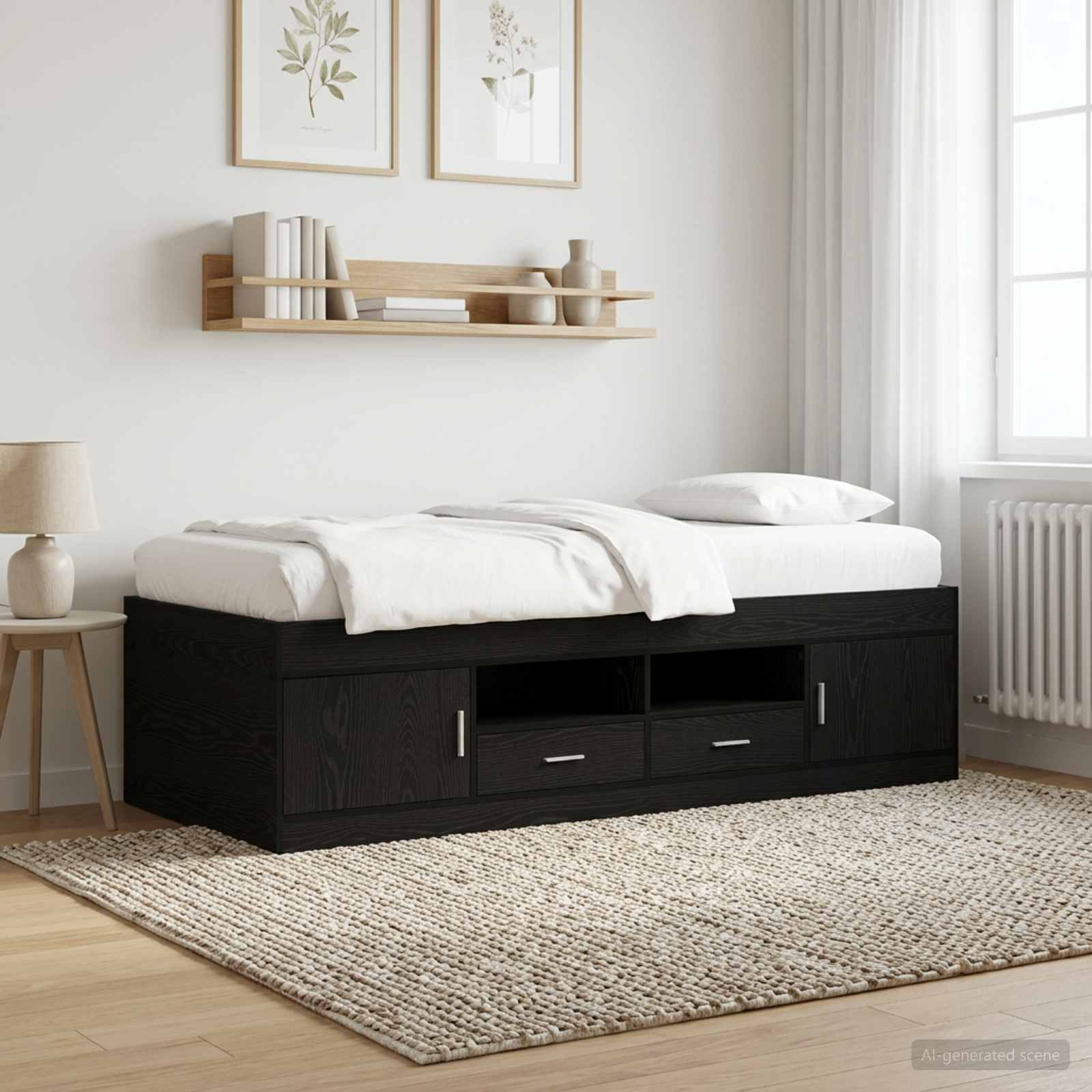 Bettgestell mit Stauraum mit Regal Schwarze Eiche 80 x 200 cm
