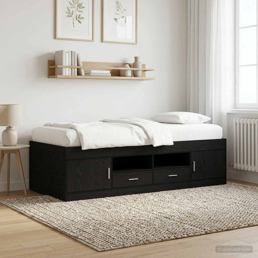 Bettgestell mit Stauraum mit Regal Schwarze Eiche 80 x 200 cm